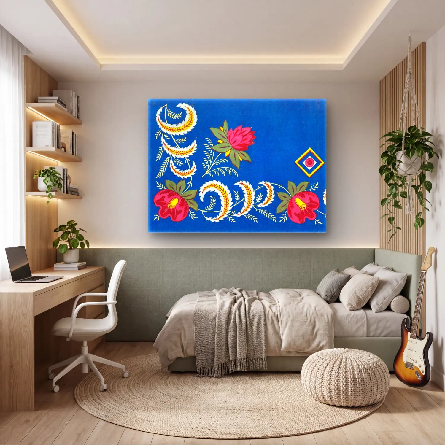 Botanik İllüstrasyon Çiçek Deseni No. 47 cam tablo — genç odasında