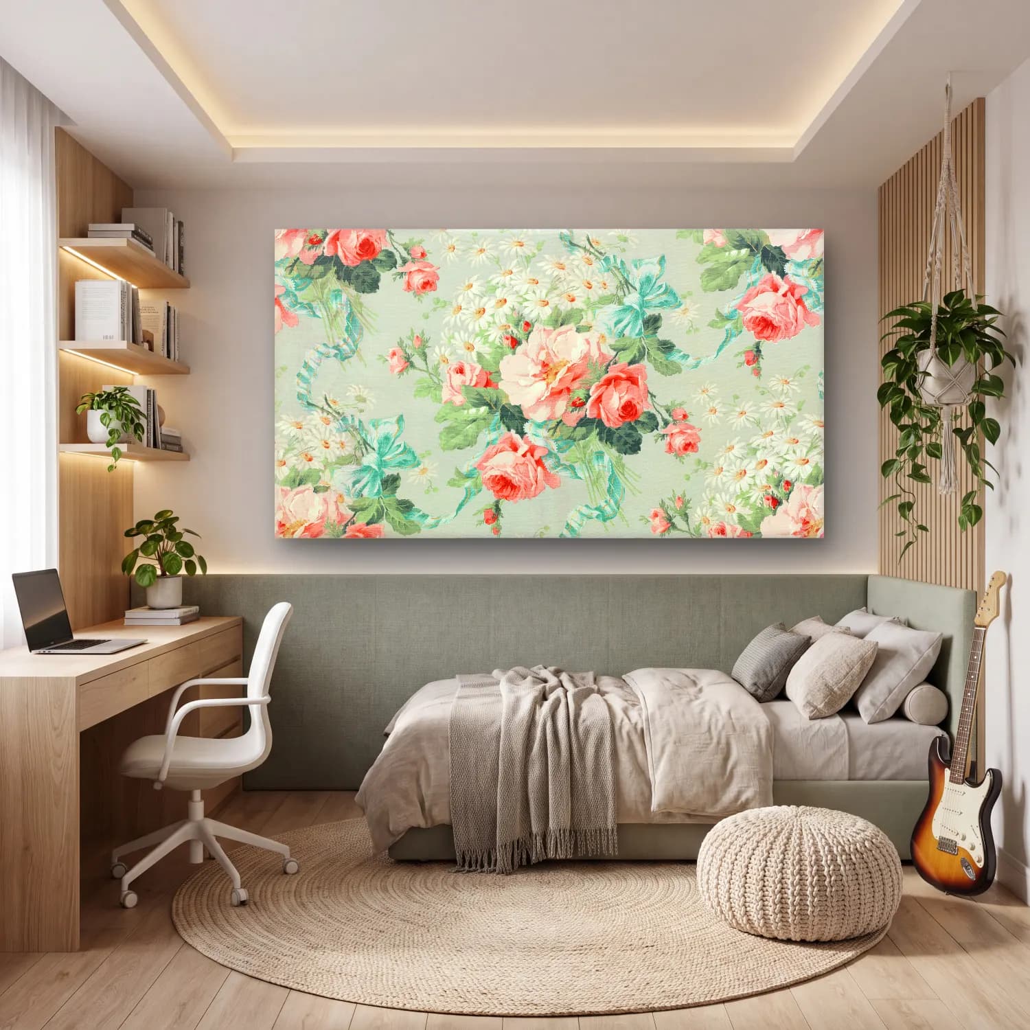 Pastel Çiçek Deseni No. 29 cam tablo — genç odasında
