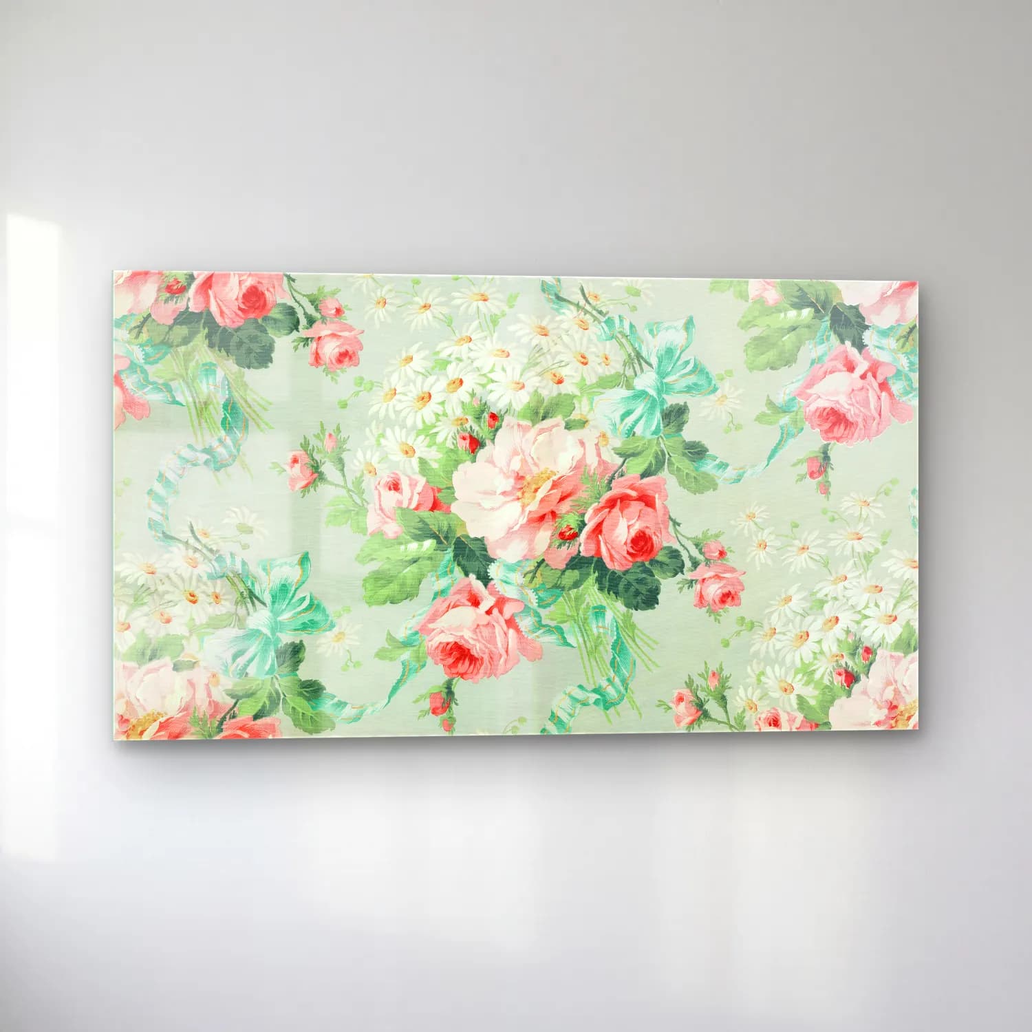 Pastel Çiçek Deseni No. 29 cam tablo — sol açıdan görünüm