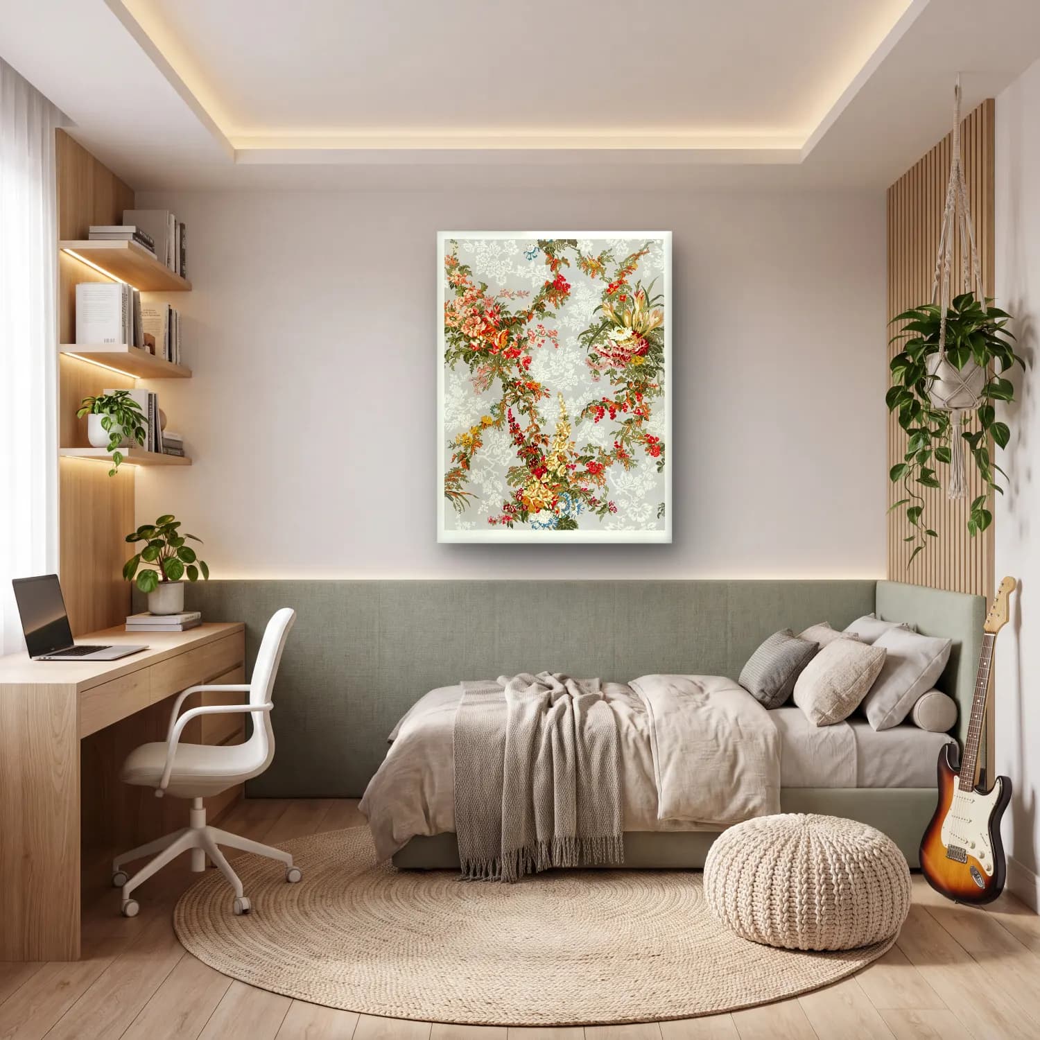 Botanik İllüstrasyon Çiçek Deseni No. 61 cam tablo — genç odasında
