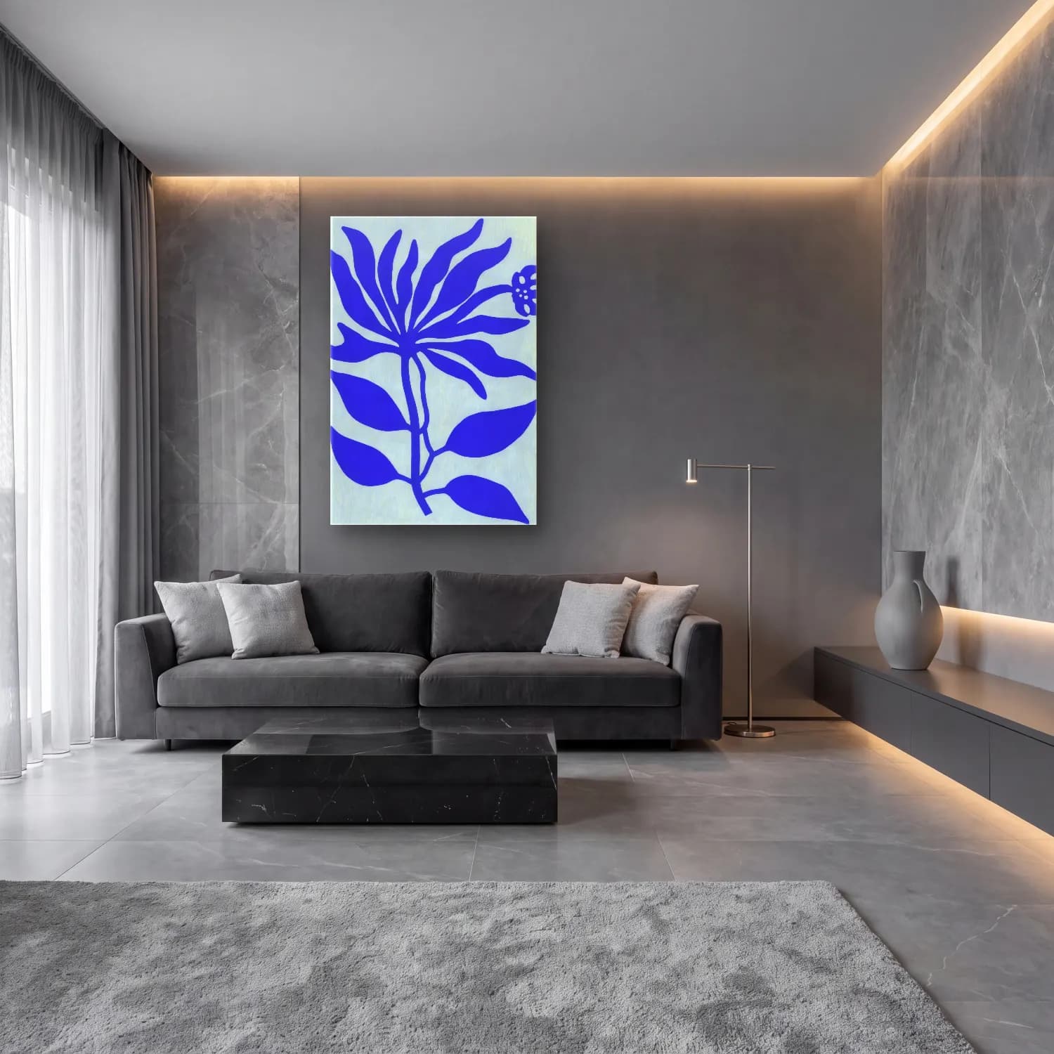 Botanik İllüstrasyon Çiçek Deseni No. 65 cam tablo — lüks salon duvarında