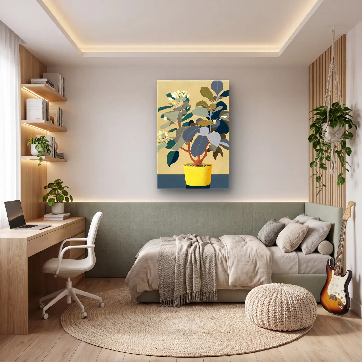 Botanik İllüstrasyon Limon Dalı No. 7 cam tablo — genç odasında