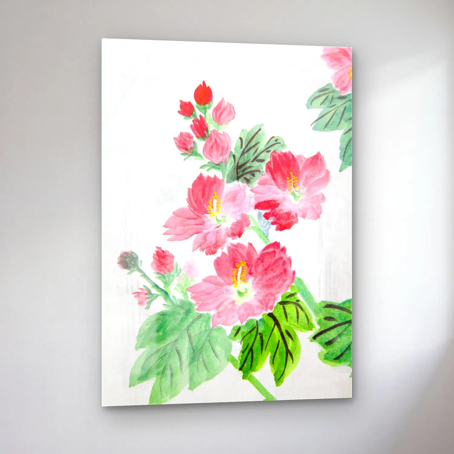 Suluboya Çiçek Deseni No. 4 cam tablo — sol açıdan görünüm