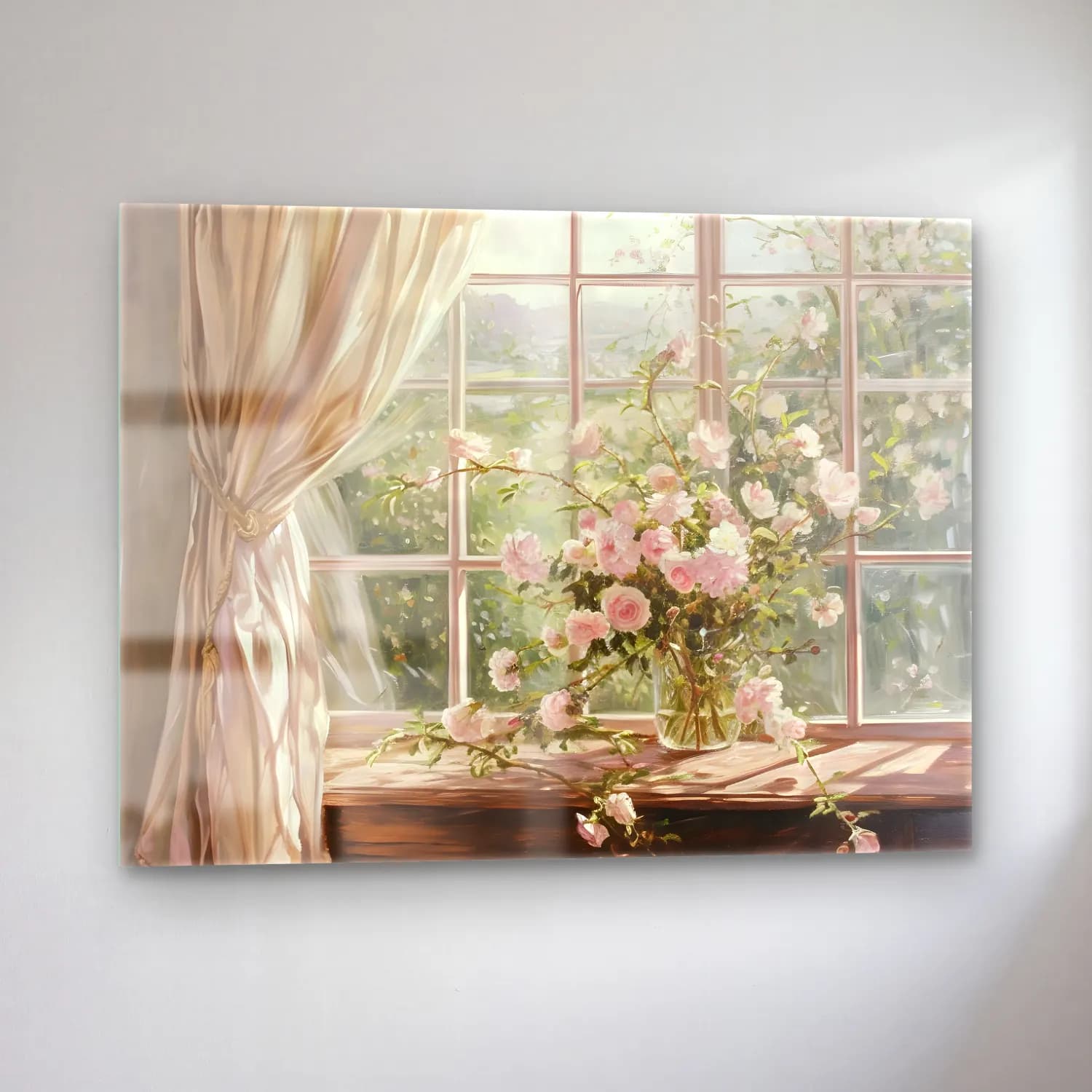 Pastel Pencereden Manzara cam tablo — sol açıdan görünüm