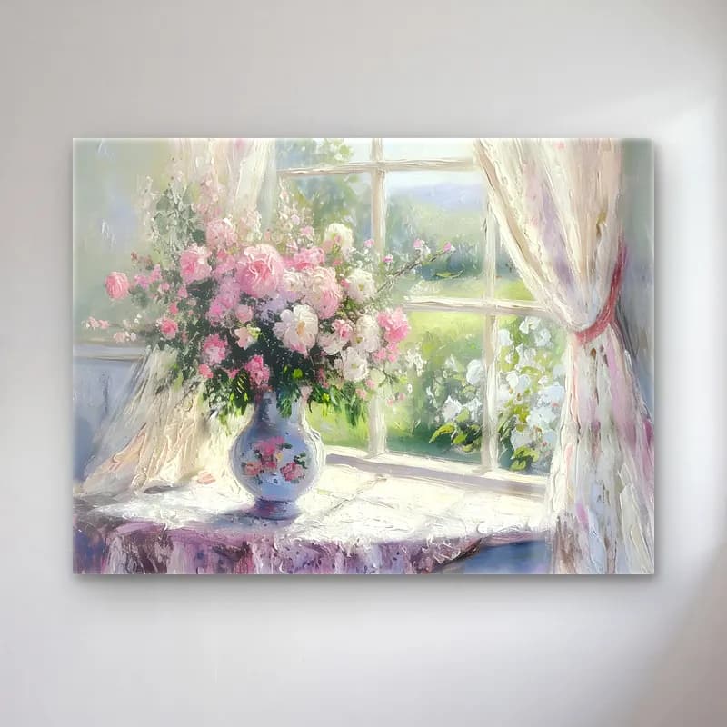 Empresyonist Pencereden Manzara – Pastel Tonlar cam tablo — Empresyonist Pencereden Manzara – Pastel Tonlar — empresyonist pencereden manzara