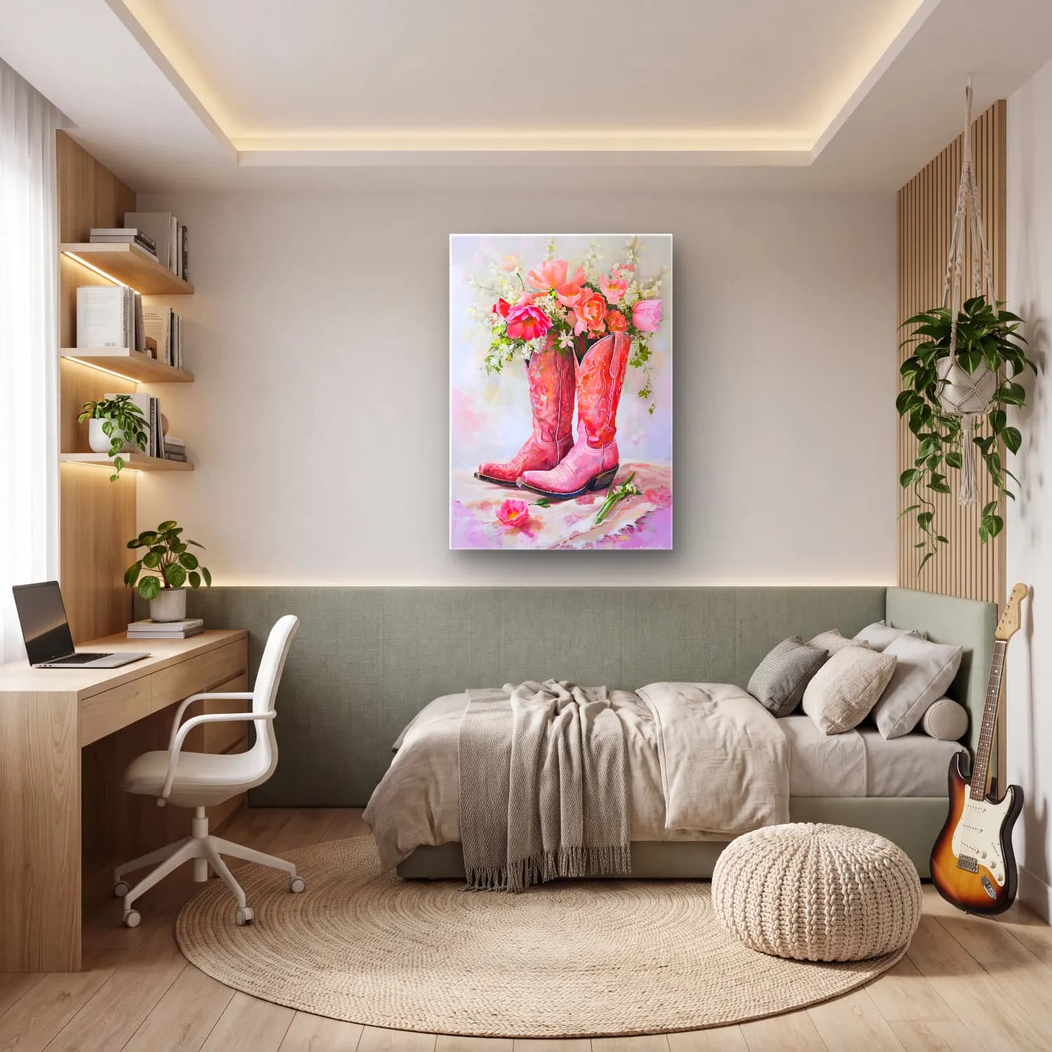 Yağlı Boya Pembe Şakayıklar No. 8 cam tablo — genç odasında