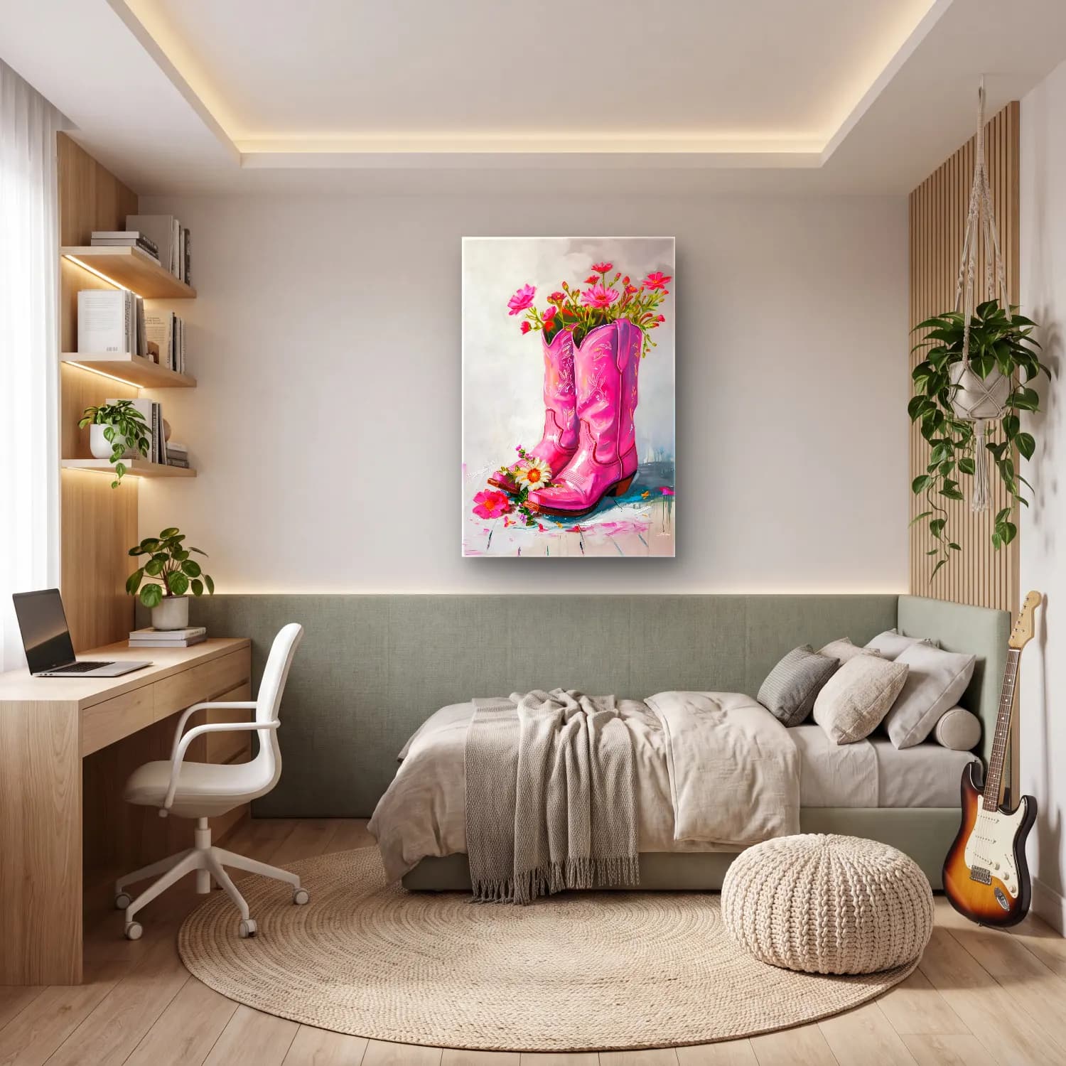 Yağlı Boya Pembe Şakayıklar No. 9 cam tablo — genç odasında