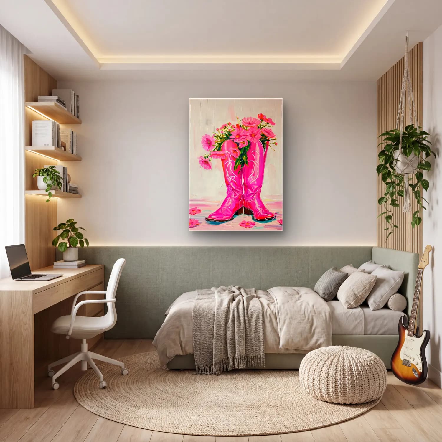 Yağlı Boya Pembe Şakayıklar No. 10 cam tablo — genç odasında