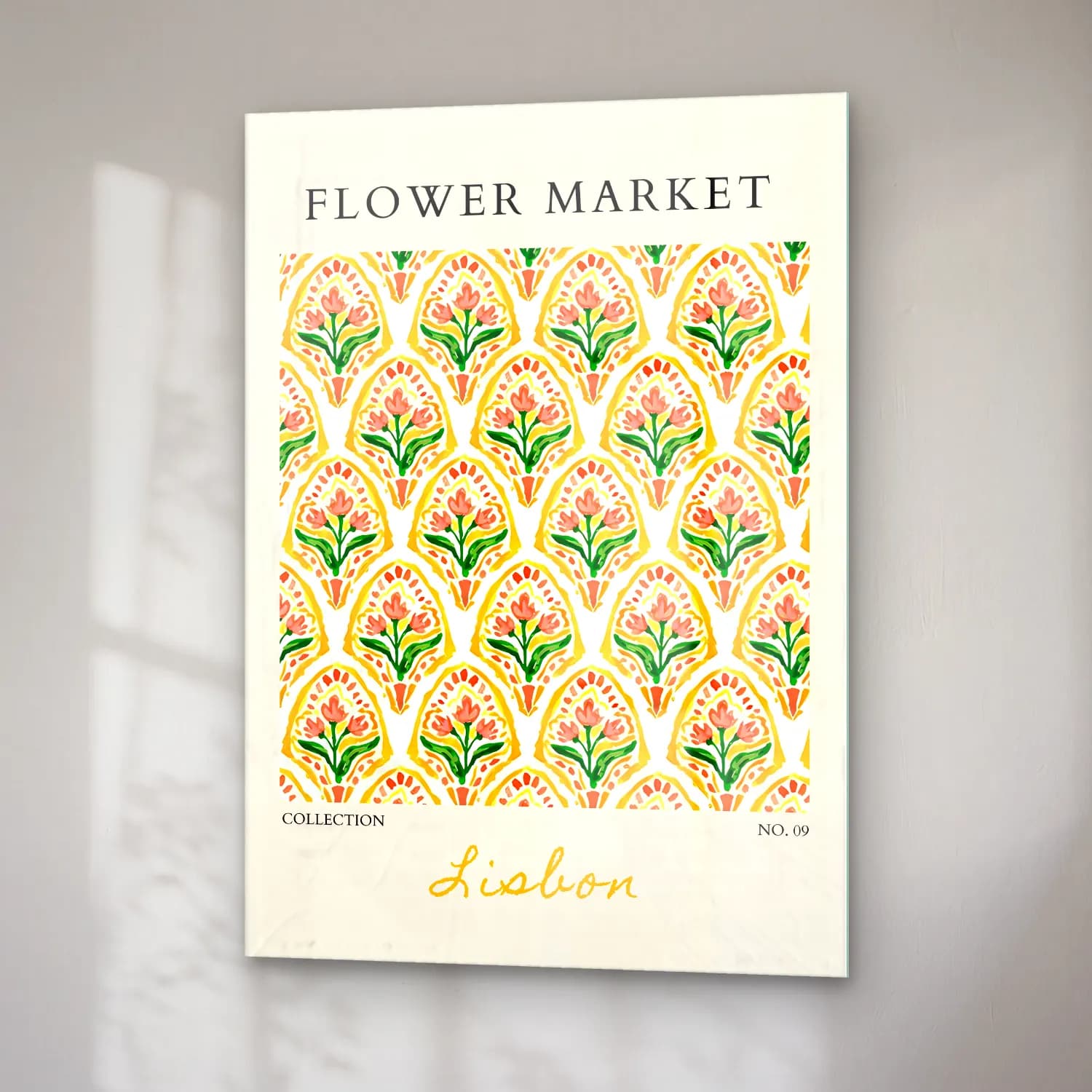 Boho Çiçek Deseni No. 41 cam tablo — sağ açıdan görünüm