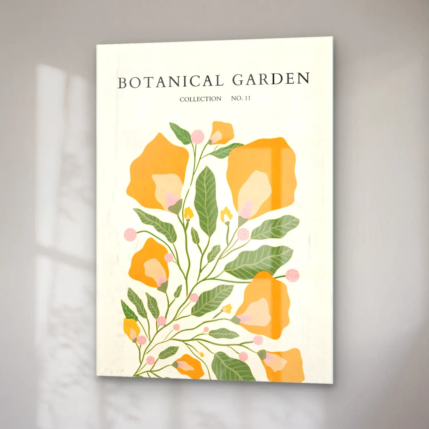 Botanik İllüstrasyon Çiçek Deseni No. 71 cam tablo — sağ açıdan görünüm