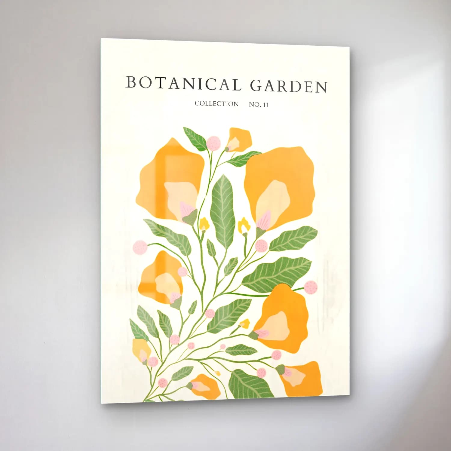 Botanik İllüstrasyon Çiçek Deseni No. 71 cam tablo — sol açıdan görünüm