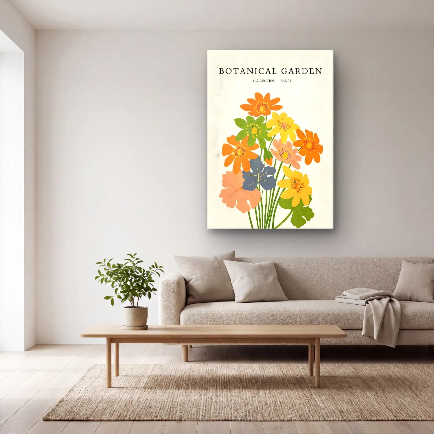 Pastel Çiçek Deseni No. 70 cam tablo — açık renk salonda