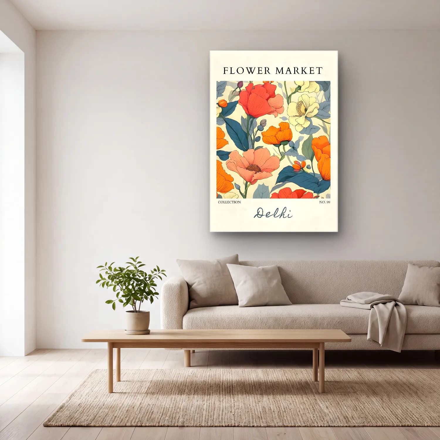 Retro Çiçek Deseni No. 53 cam tablo — açık renk salonda