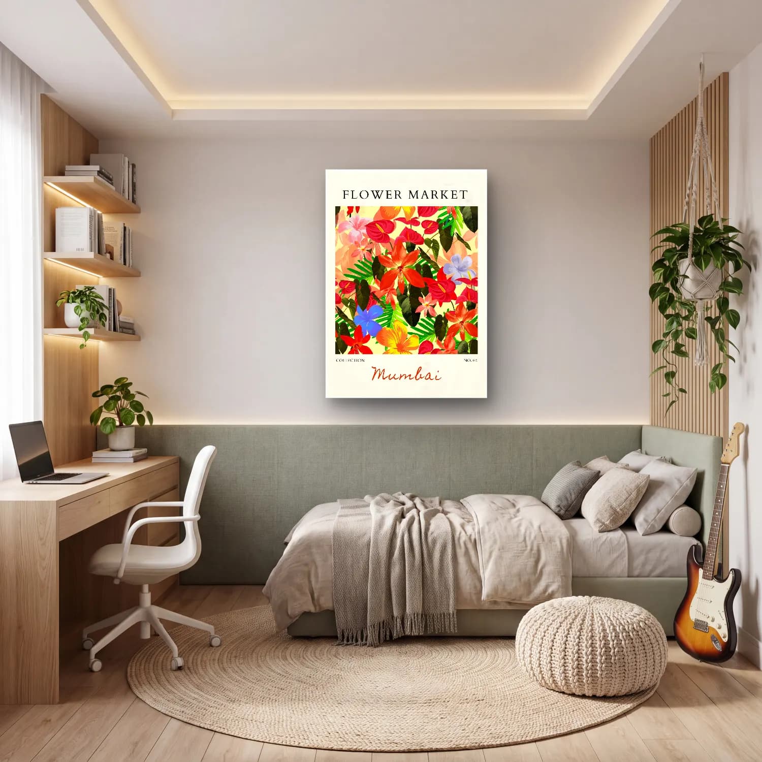 Maksimalist Çiçek Deseni No. 19 cam tablo — genç odasında