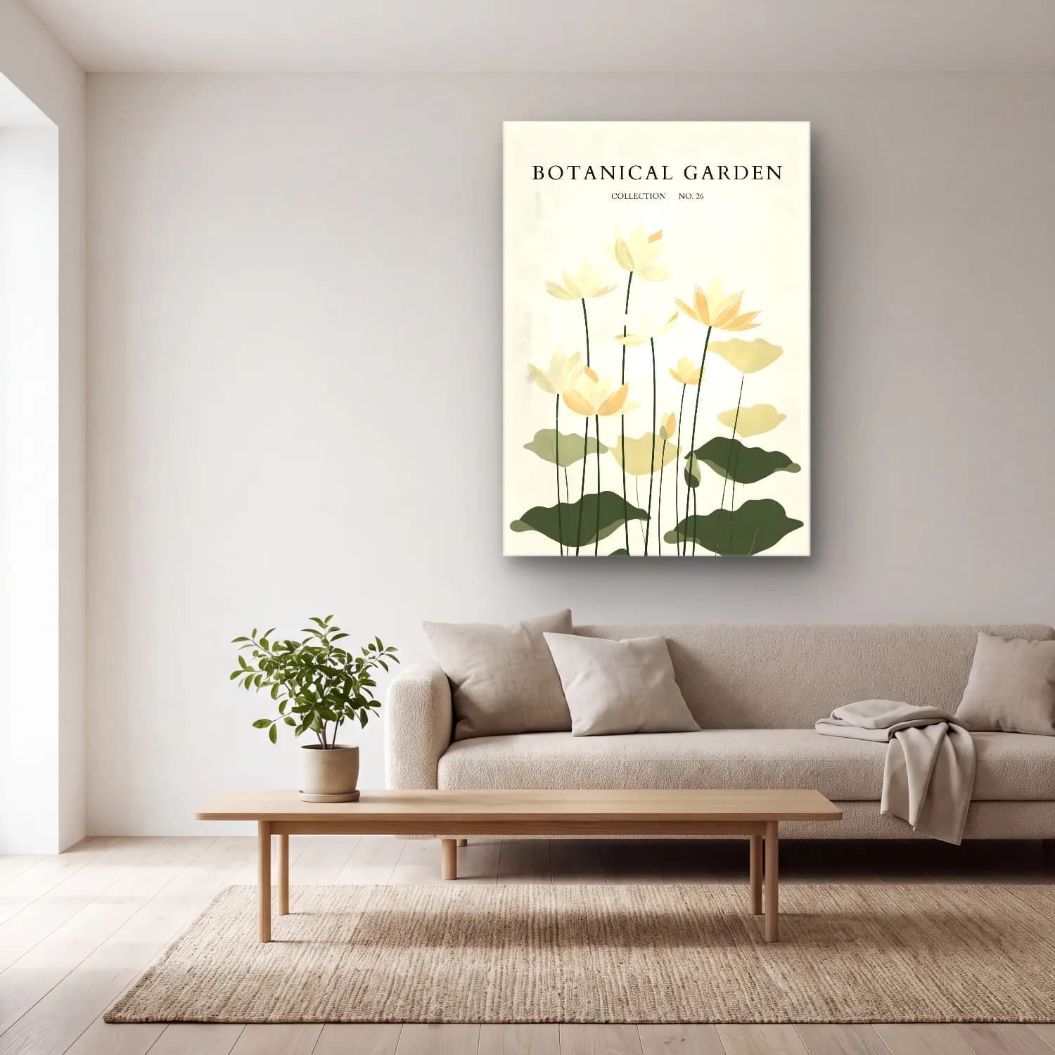 Pastel Lotus Çiçekleri – Bej Tonlar cam tablo — açık renk salonda