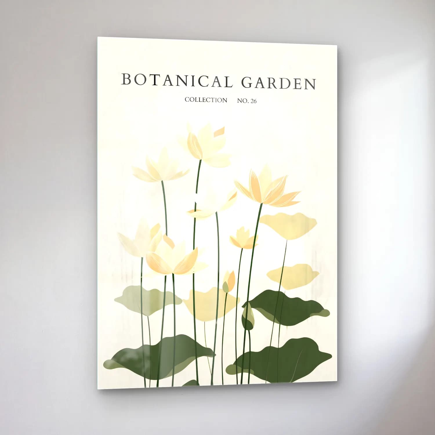 Pastel Lotus Çiçekleri – Bej Tonlar cam tablo — sol açıdan görünüm