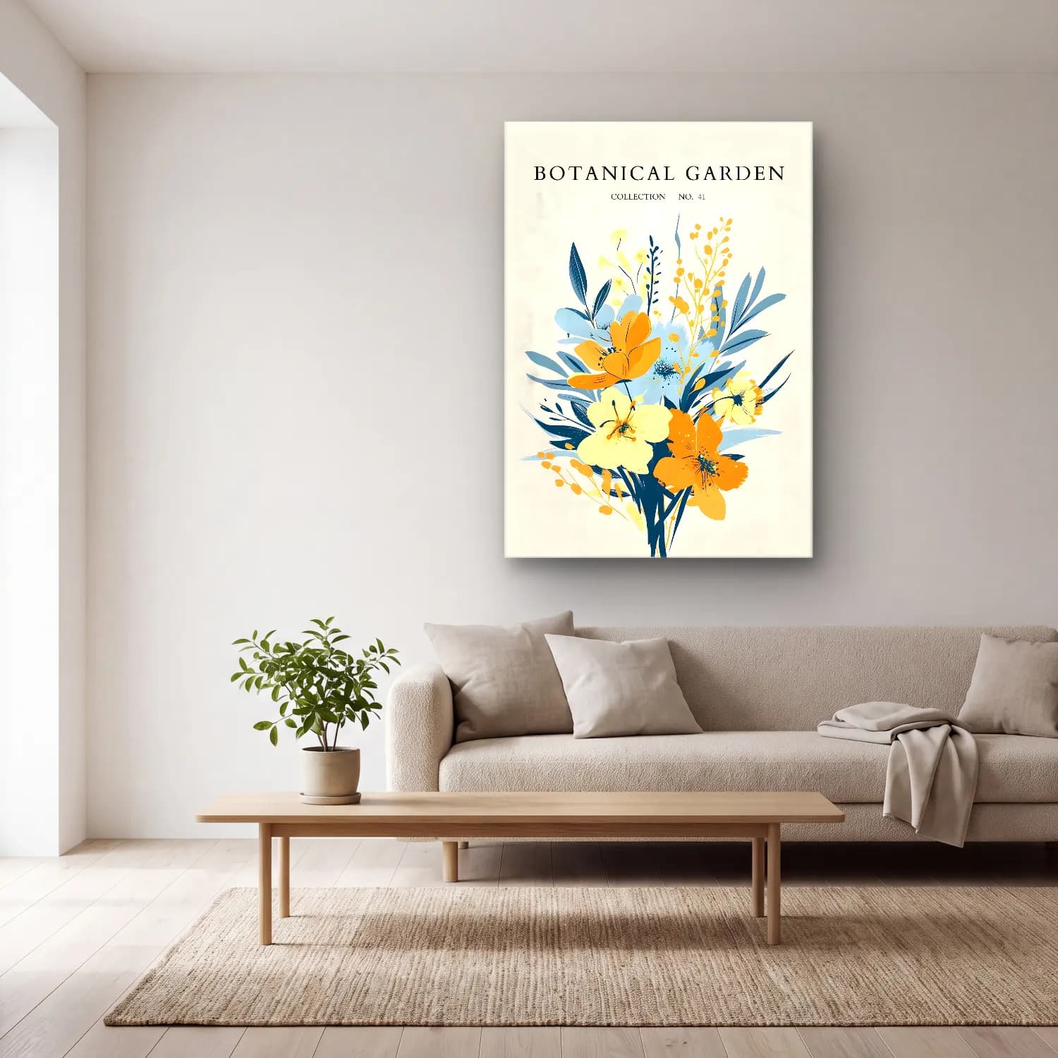 Boho Çiçek Deseni No. 44 cam tablo — açık renk salonda