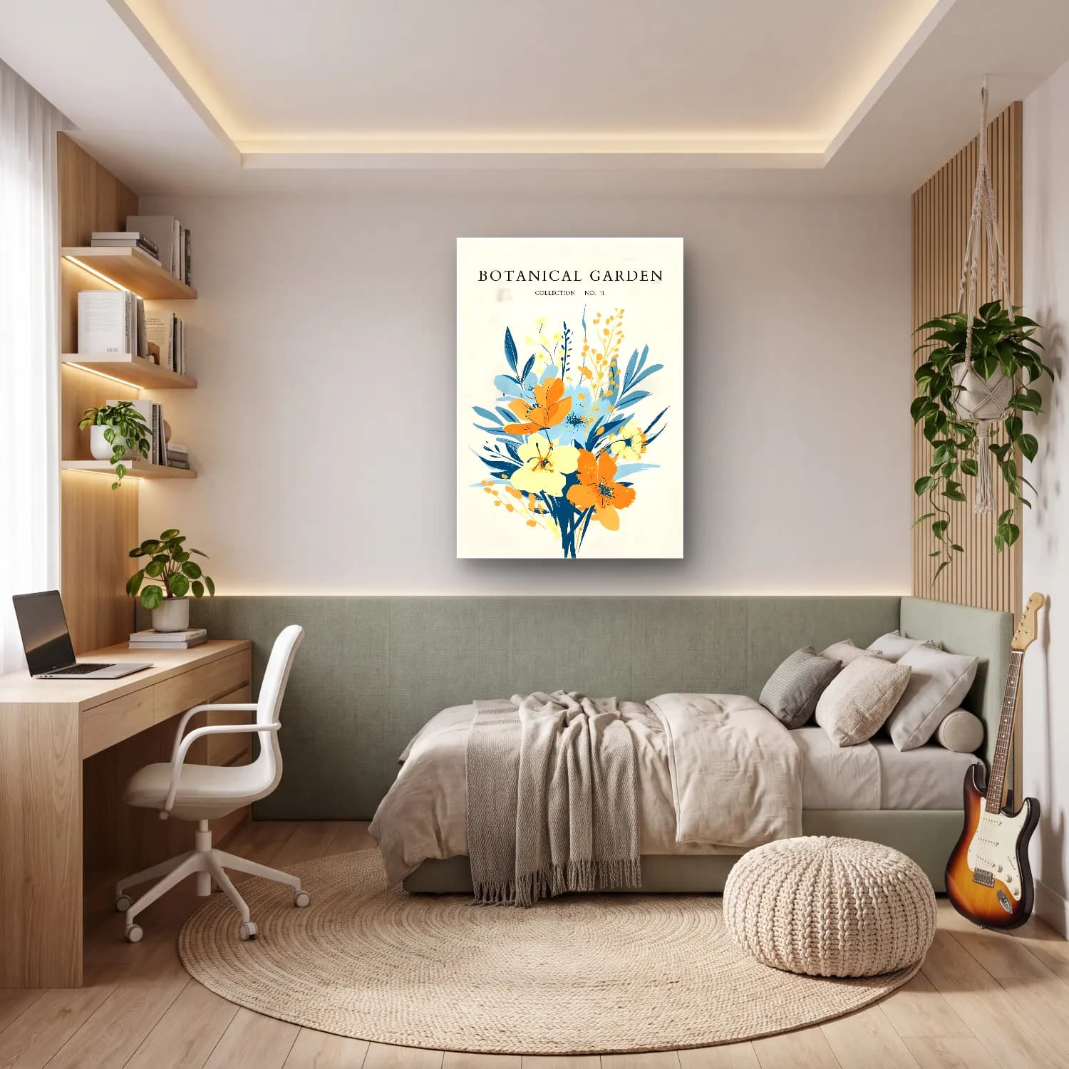 Boho Çiçek Deseni No. 44 cam tablo — genç odasında