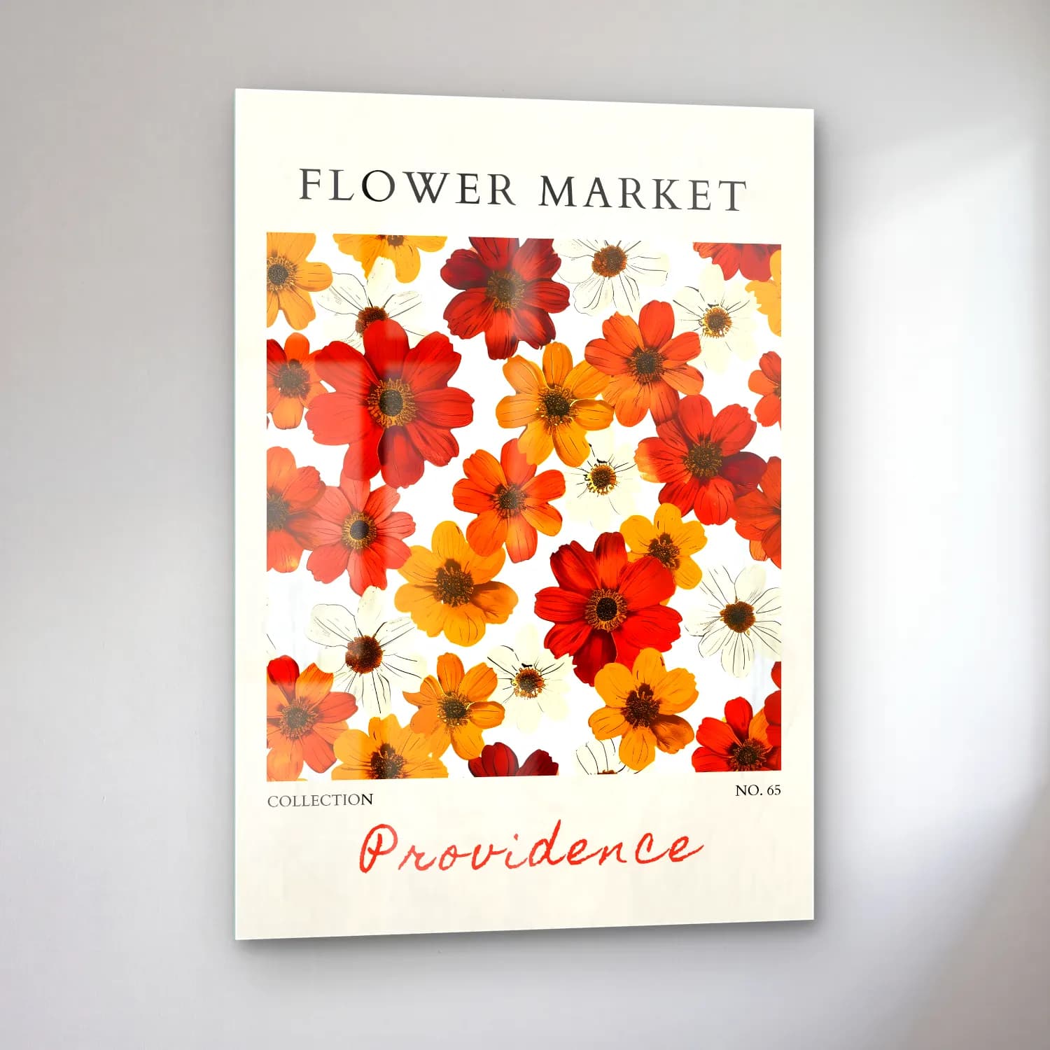 Retro Çiçek Deseni No. 70 cam tablo — sol açıdan görünüm