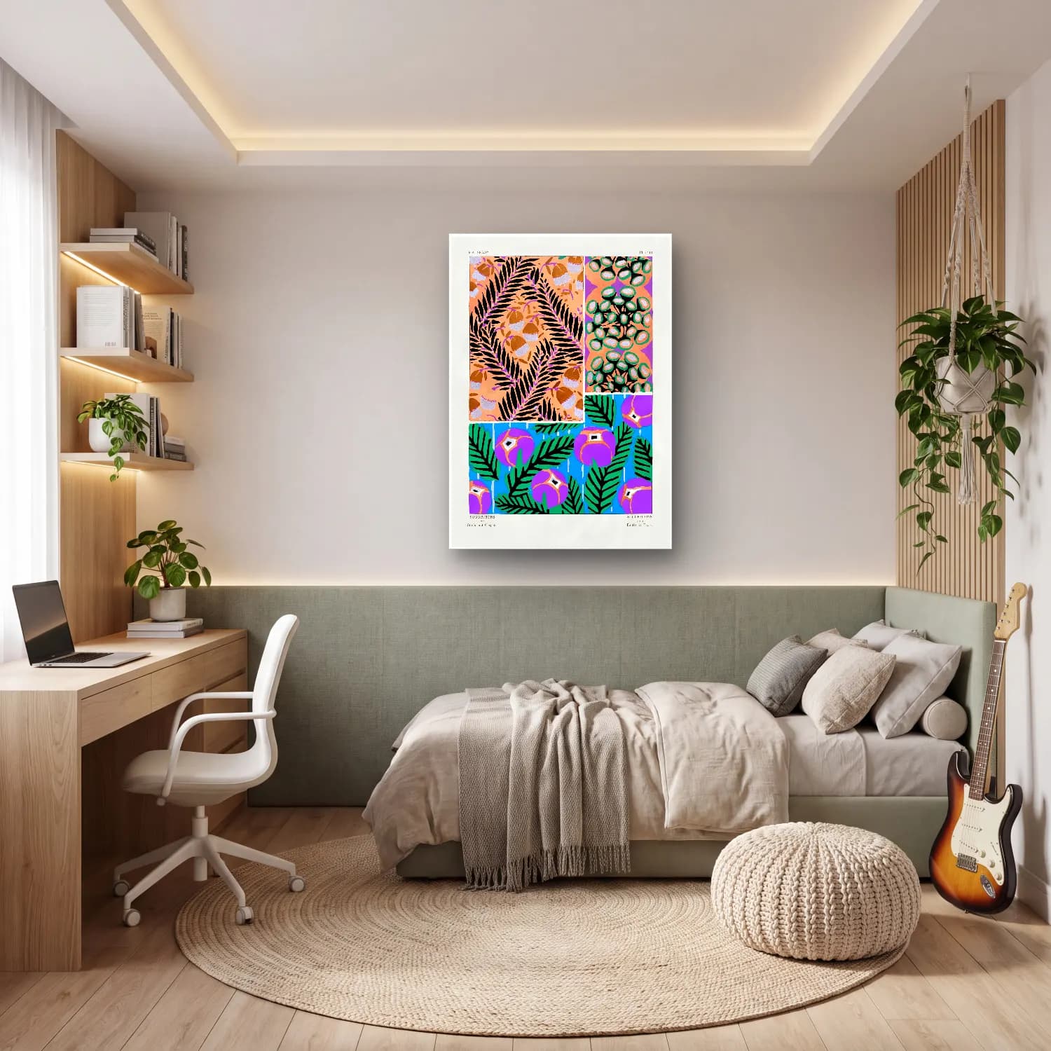 Maksimalist Çiçek Deseni No. 81 cam tablo — genç odasında