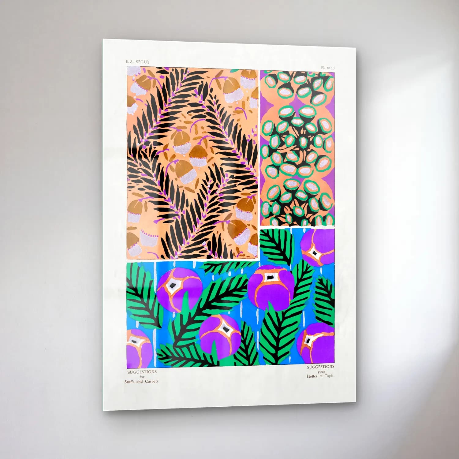 Maksimalist Çiçek Deseni No. 81 cam tablo — sol açıdan görünüm