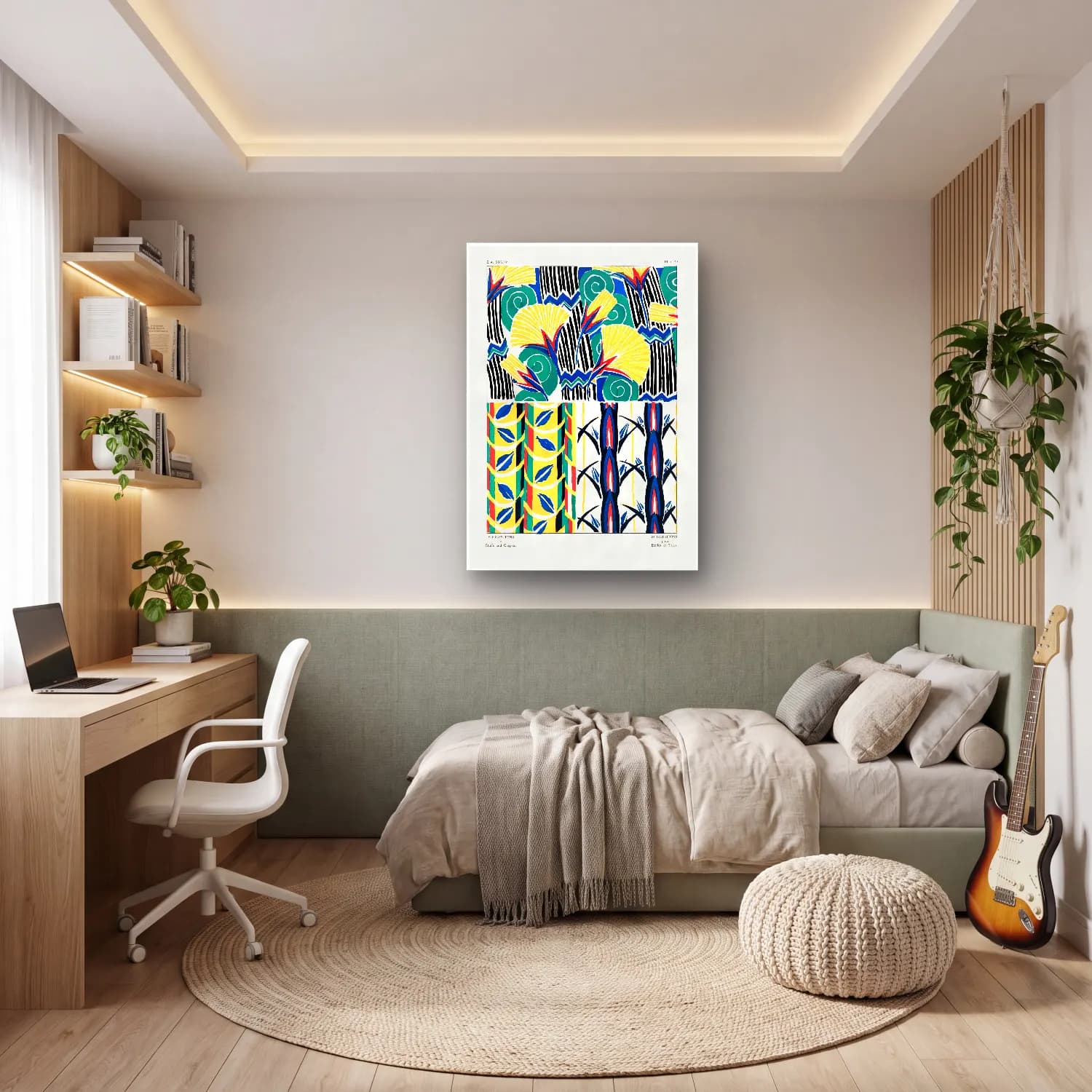 Maksimalist Çiçek Deseni No. 88 cam tablo — genç odasında