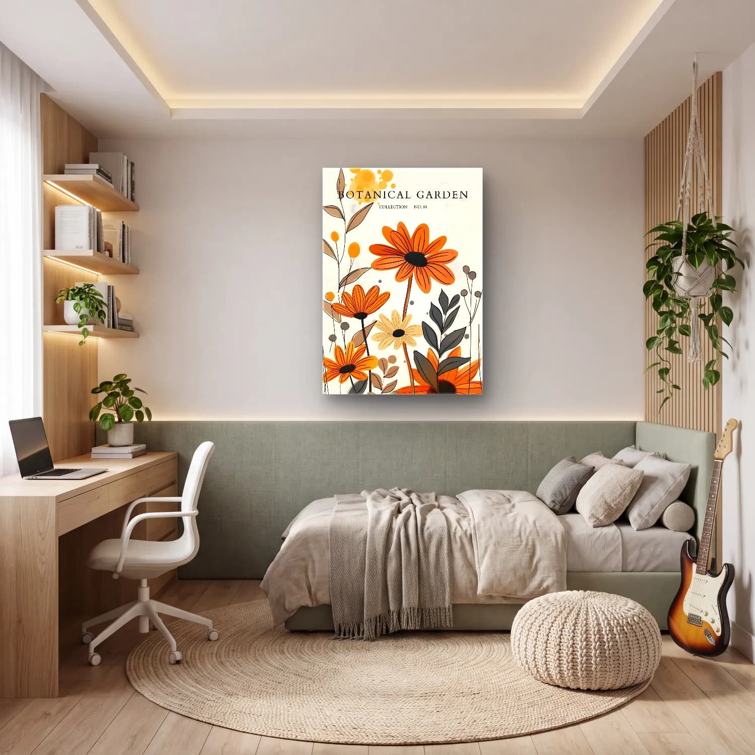 Botanik İllüstrasyon Çiçek Deseni No. 76 cam tablo — genç odasında