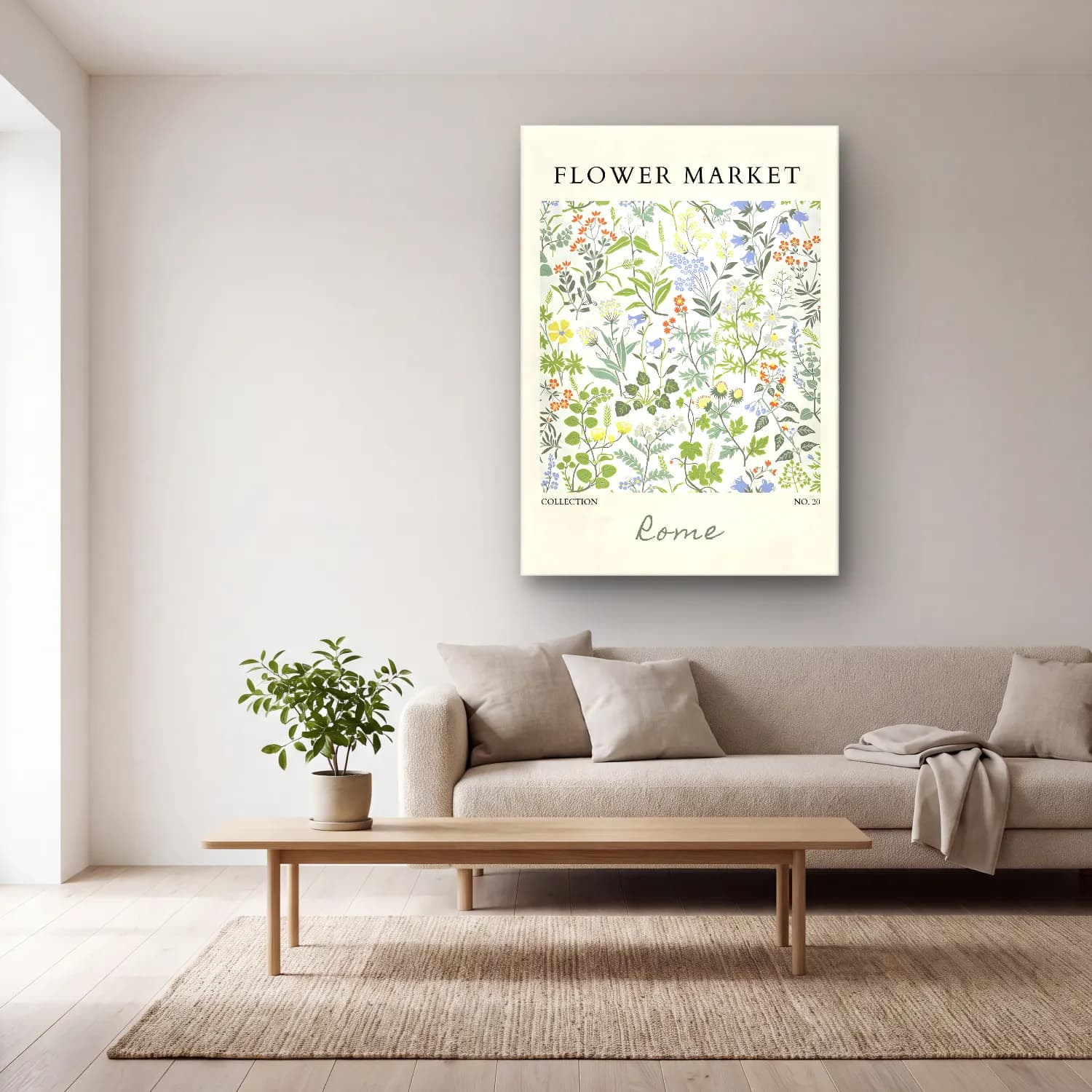 Pastel Çiçek Deseni No. 69 cam tablo — açık renk salonda