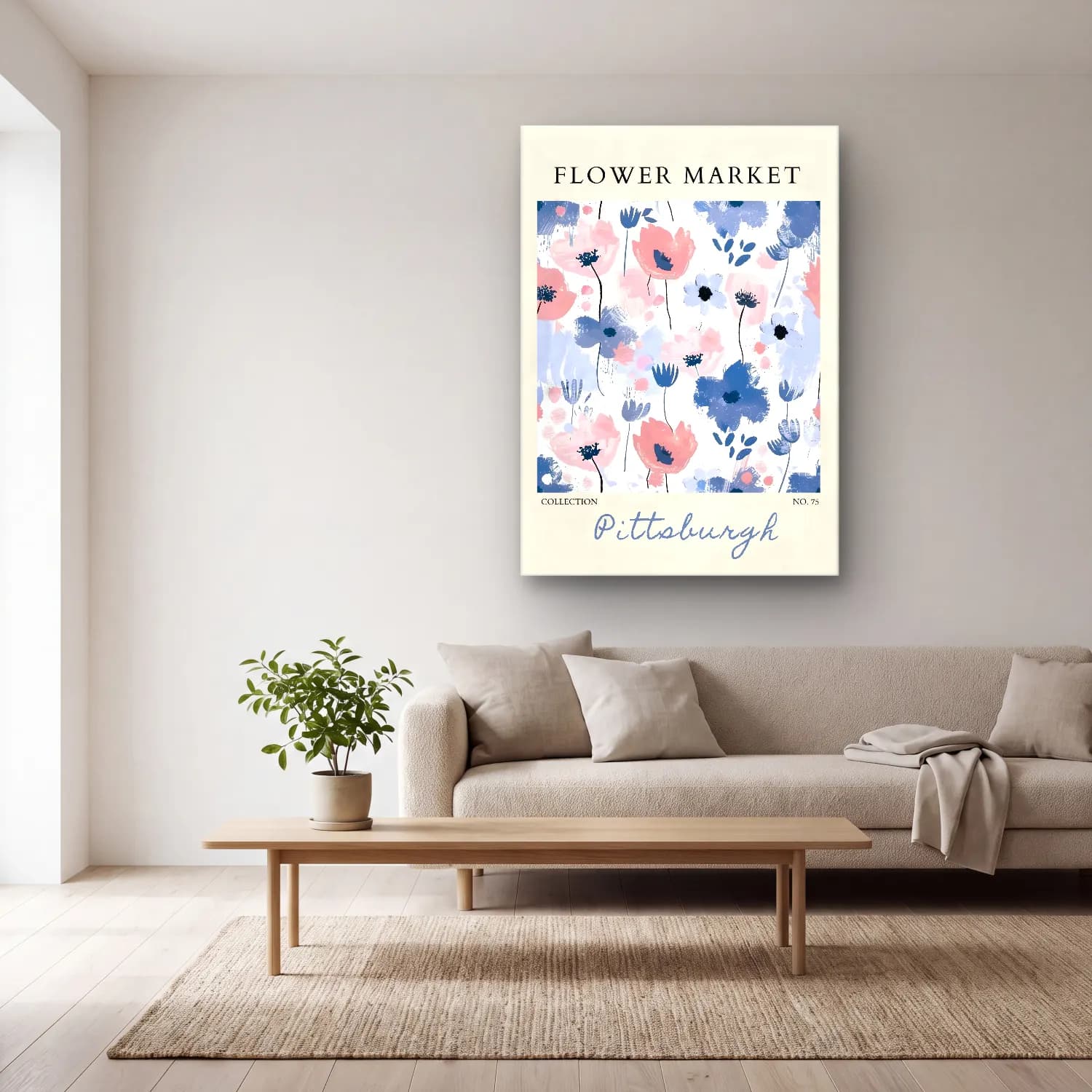 Pastel Çiçek Deseni No. 110 cam tablo — açık renk salonda
