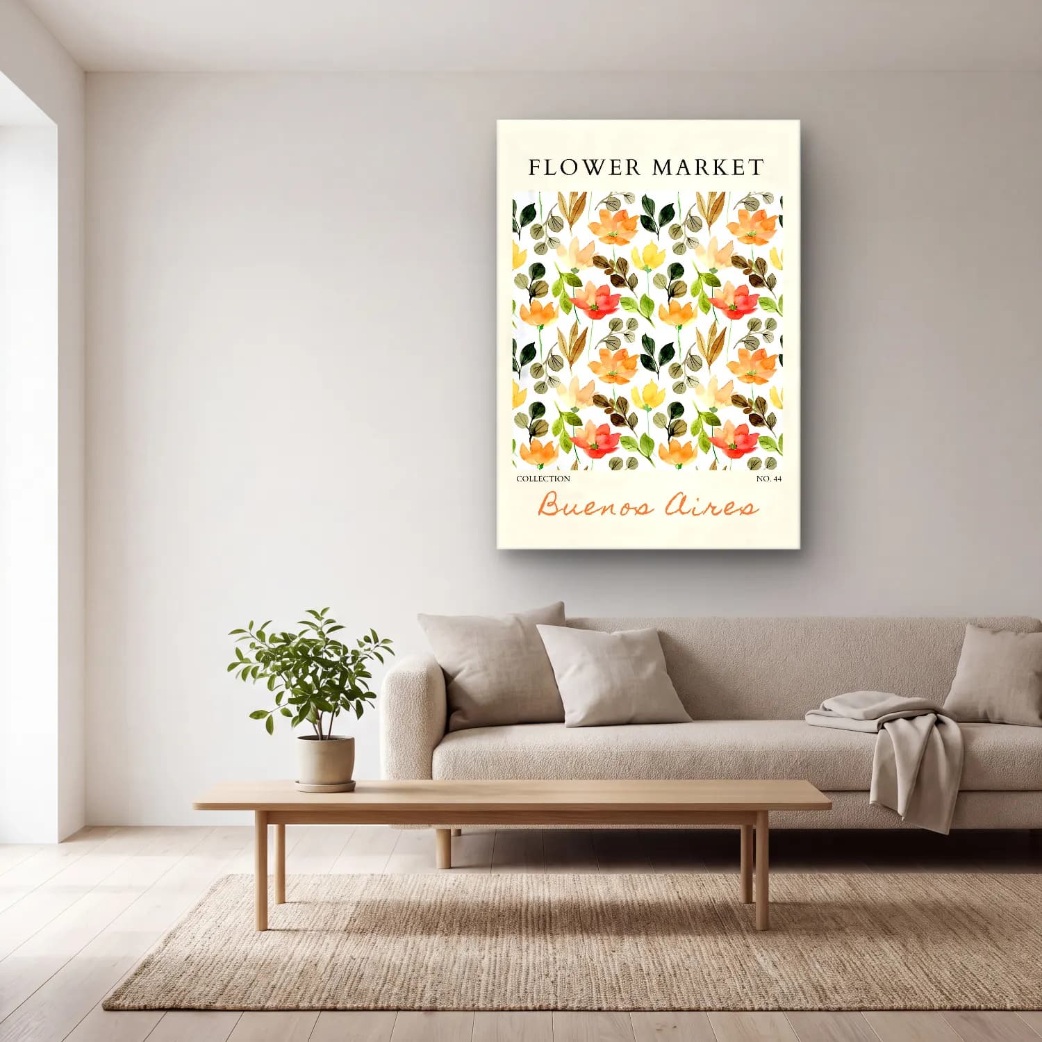Boho Çiçek Deseni No. 36 cam tablo — açık renk salonda