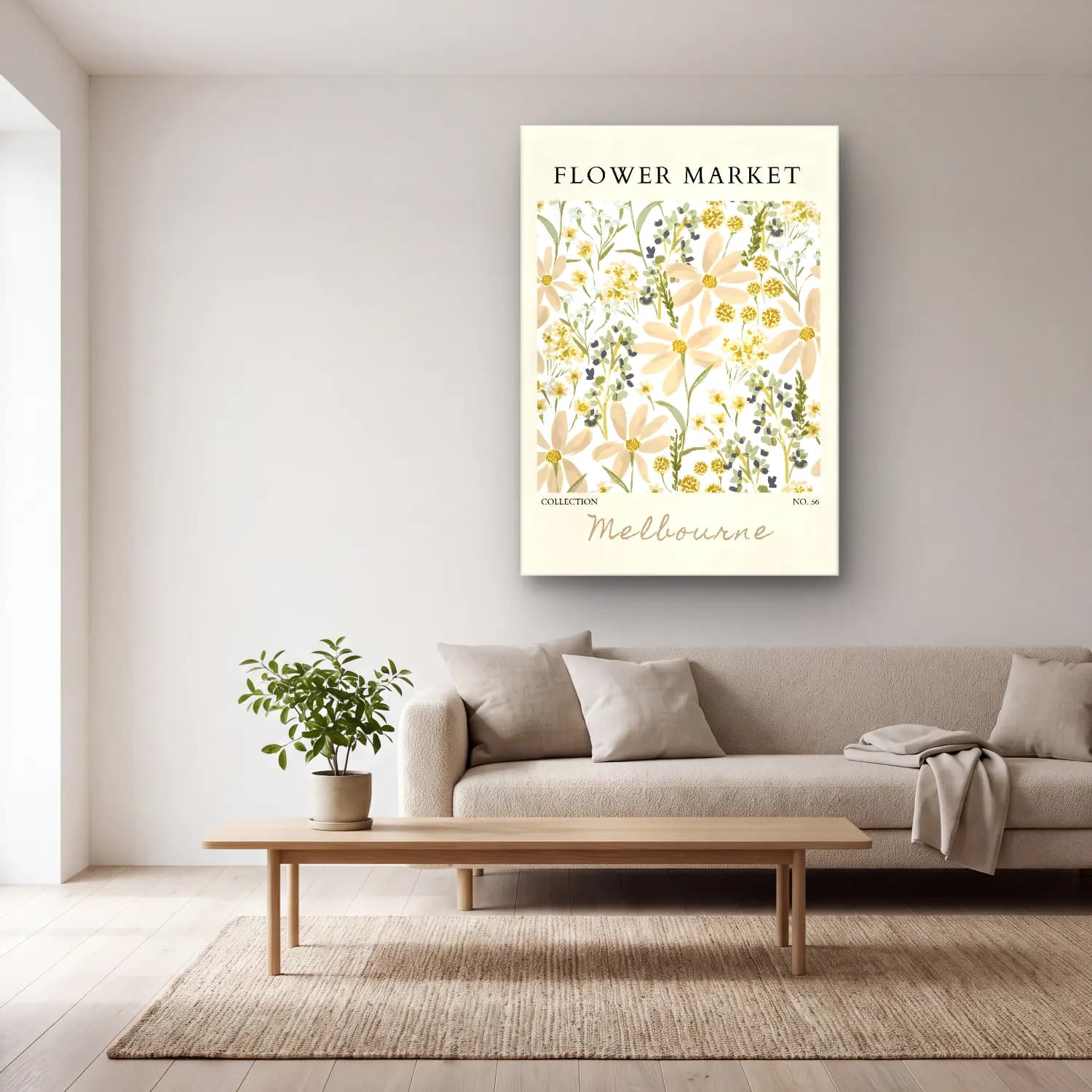 Pastel Çiçek Deseni No. 89 cam tablo — açık renk salonda