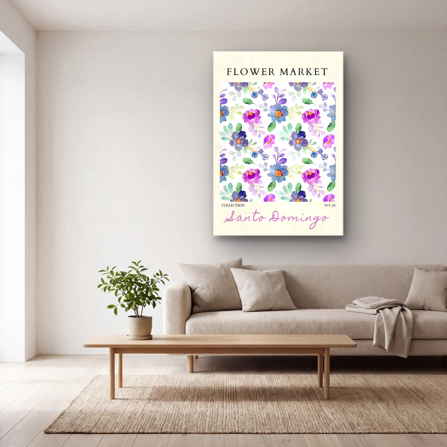 Pastel Çiçek Deseni No. 95 cam tablo — açık renk salonda
