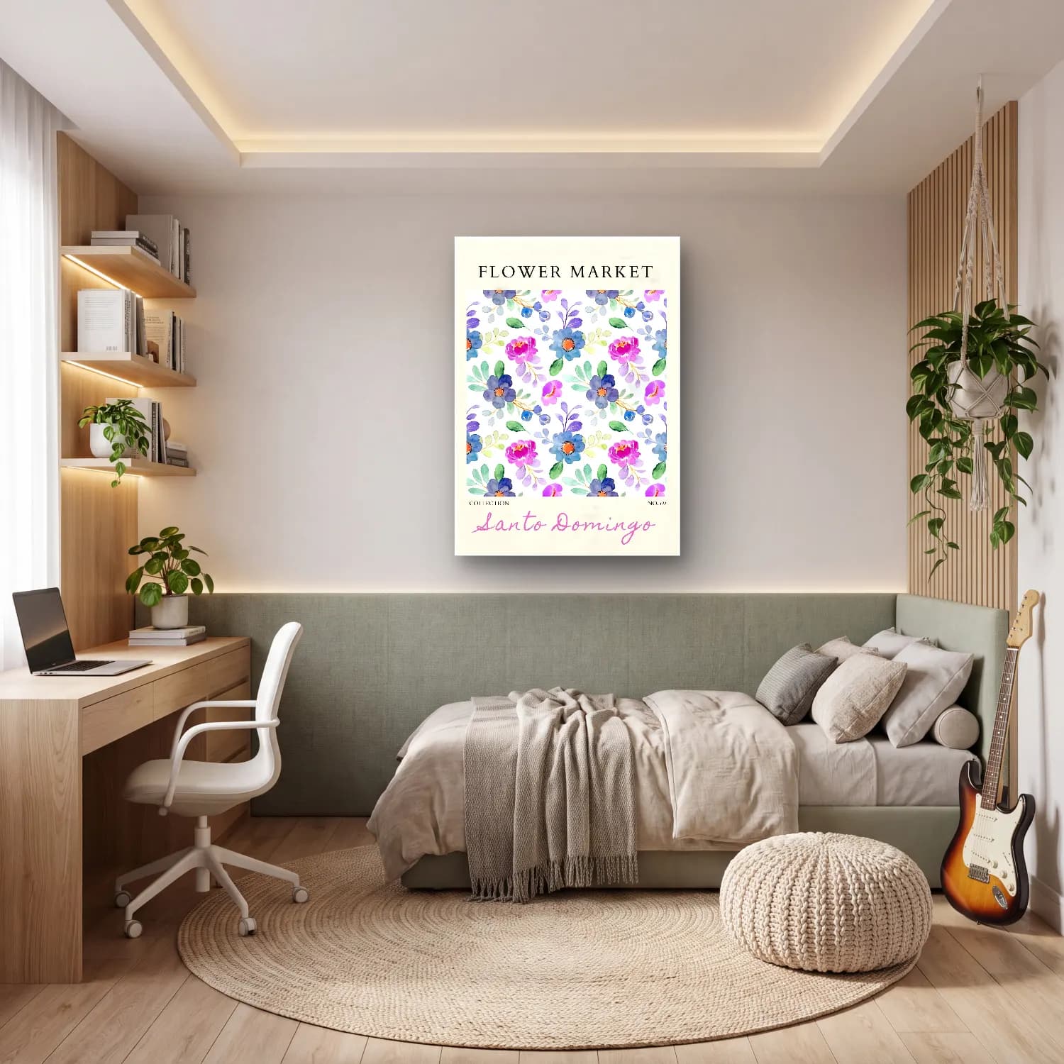 Pastel Çiçek Deseni No. 95 cam tablo — genç odasında