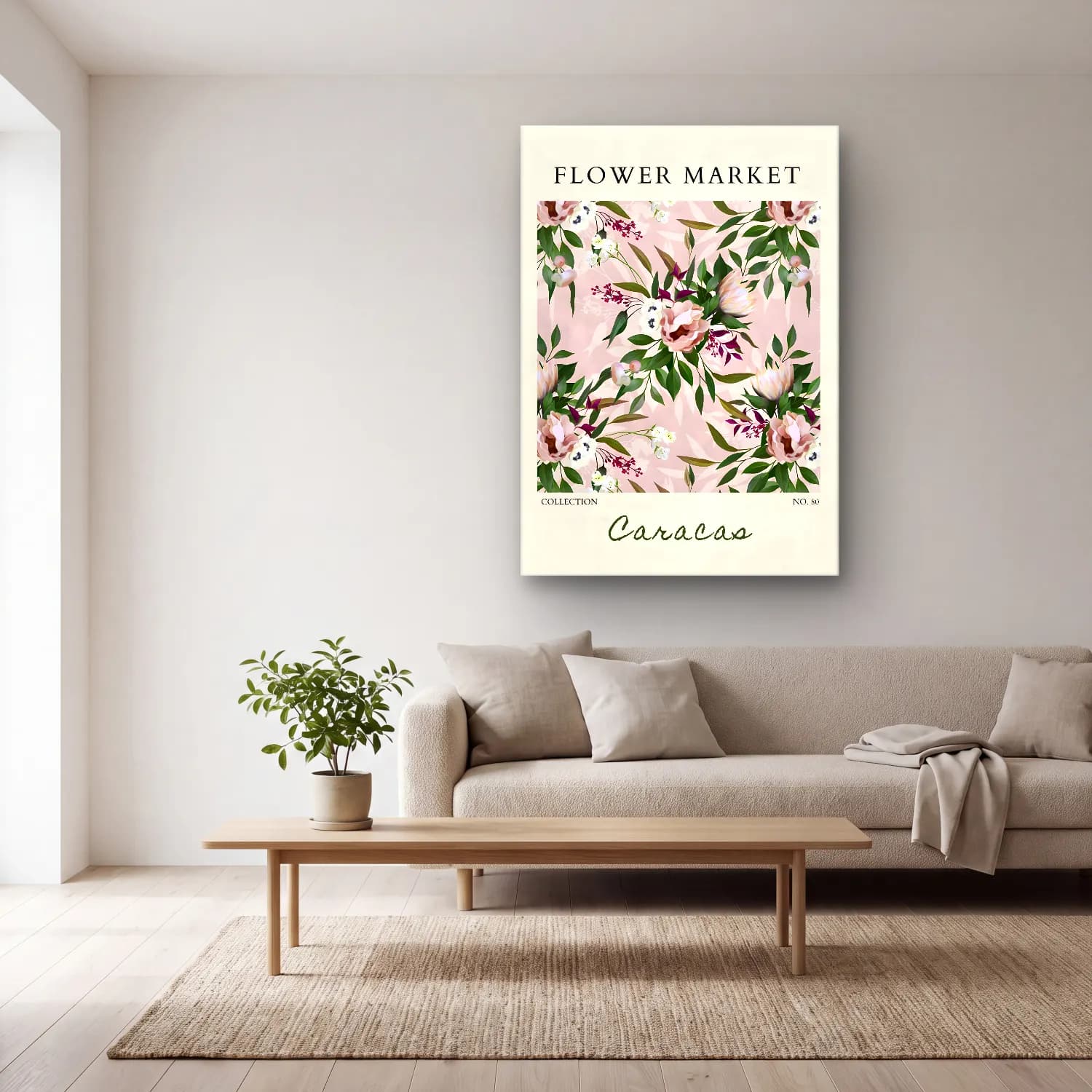 Pastel Çiçek Deseni No. 101 cam tablo — açık renk salonda