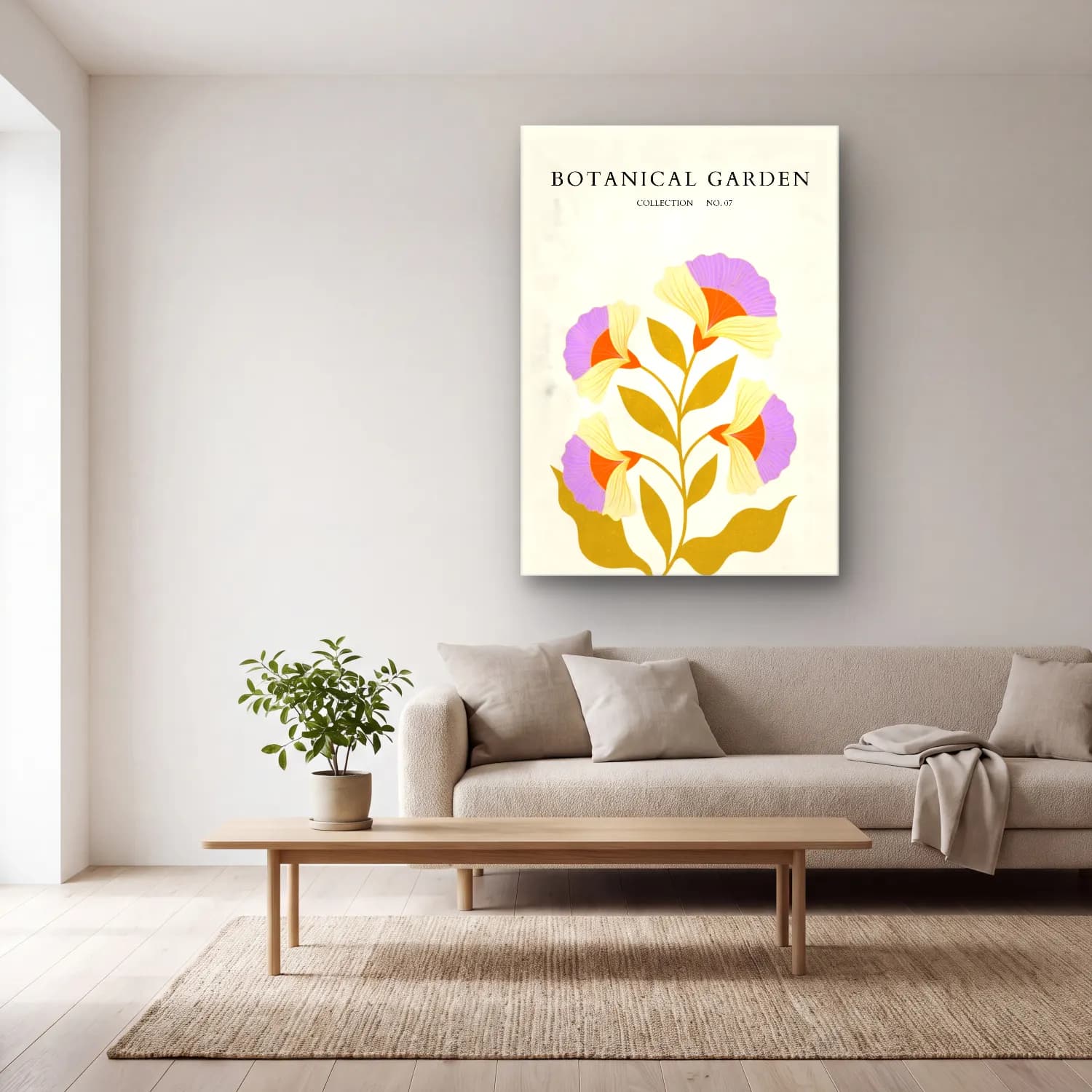 Pastel Çiçek Deseni No. 96 cam tablo — açık renk salonda