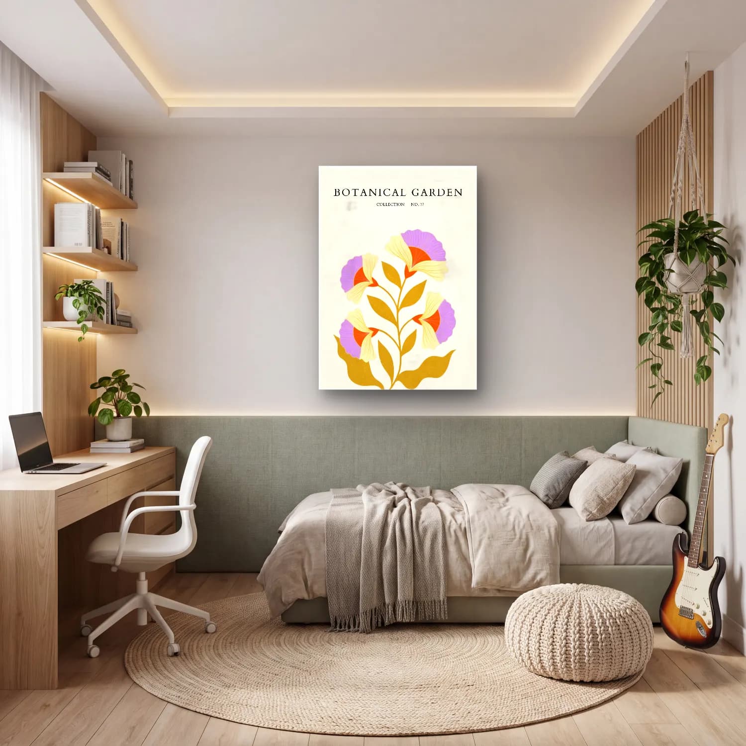 Pastel Çiçek Deseni No. 96 cam tablo — genç odasında