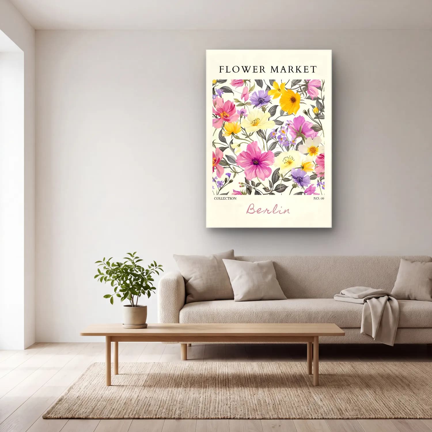 Pastel Çiçek Deseni No. 111 cam tablo — açık renk salonda