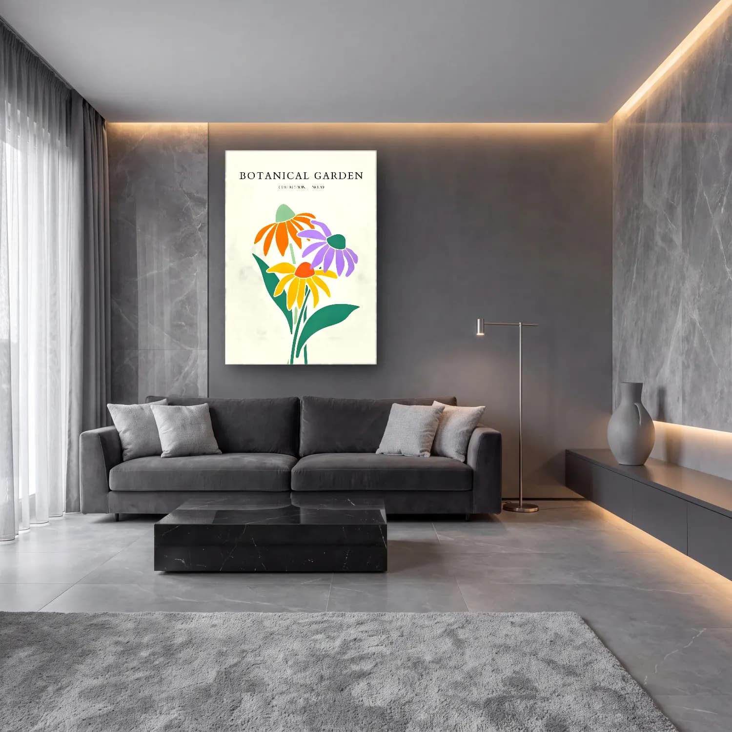 Pastel Kır Çiçekleri No. 12 cam tablo — lüks salon duvarında