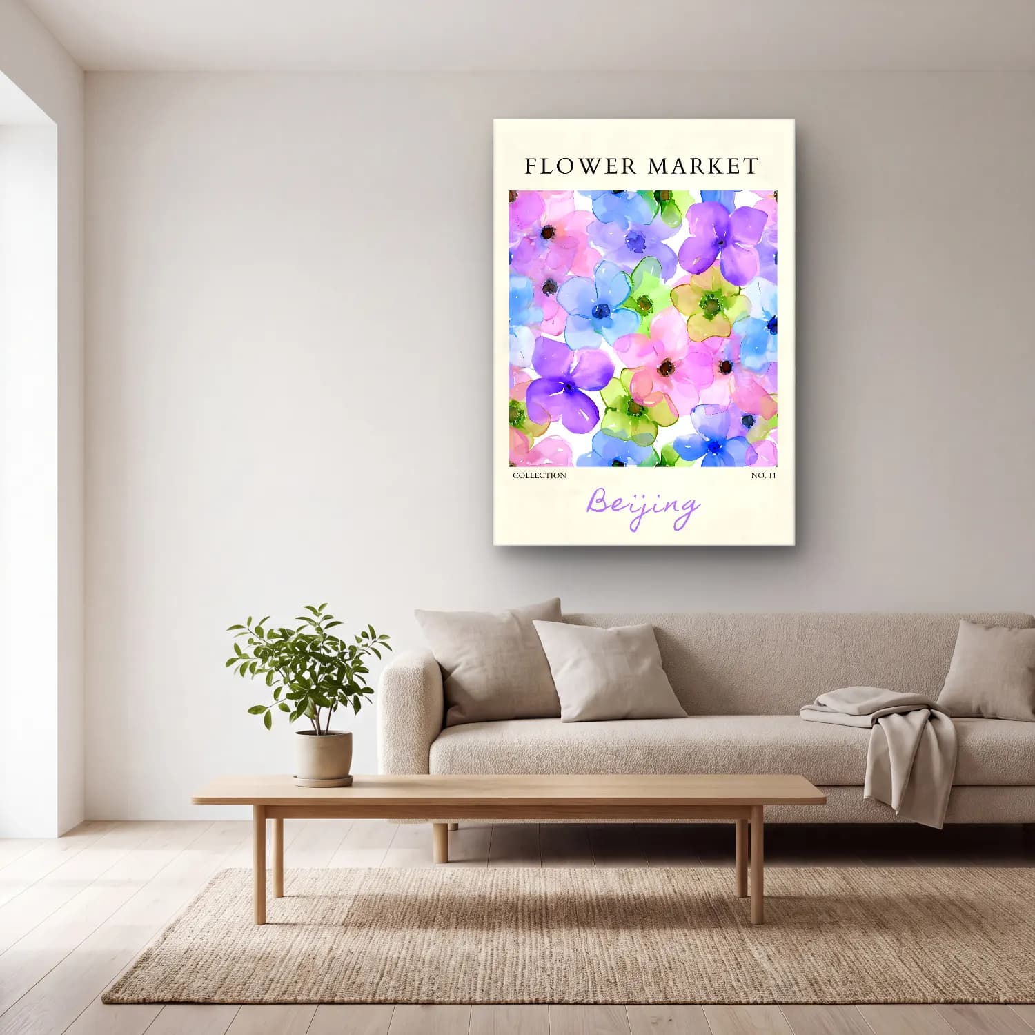 Pastel Çiçek Deseni No. 112 cam tablo — açık renk salonda
