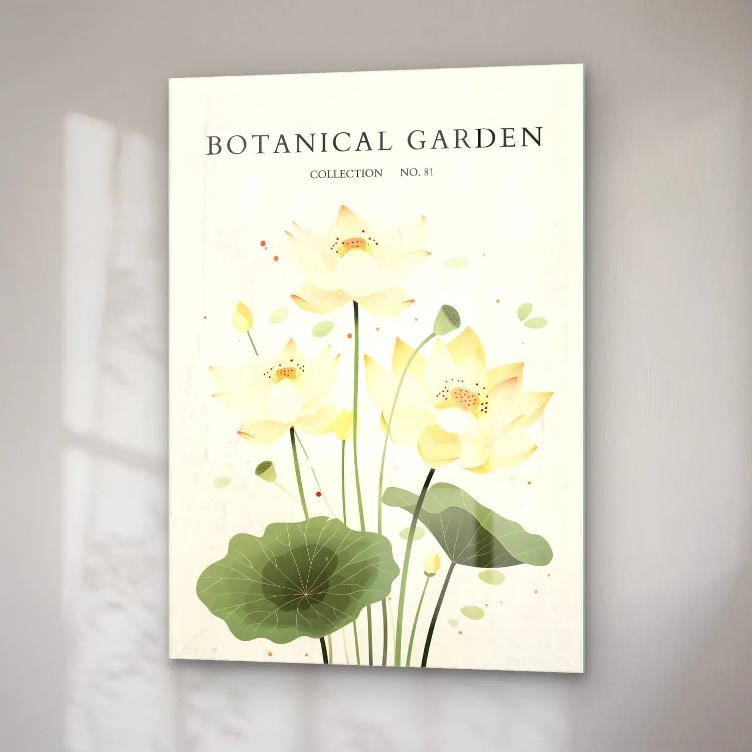 Botanik İllüstrasyon Lotus Çiçekleri No. 9 cam tablo — sağ açıdan görünüm