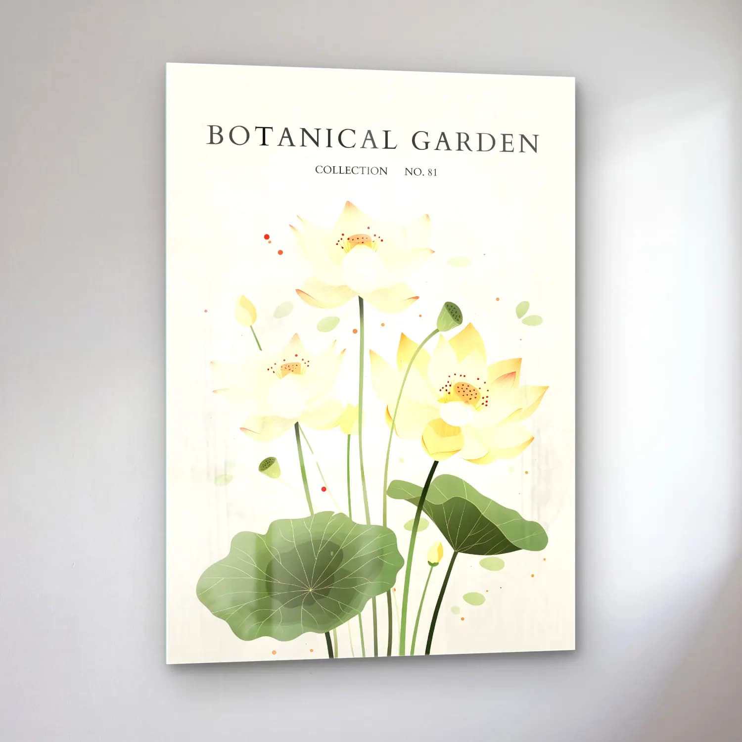 Botanik İllüstrasyon Lotus Çiçekleri No. 9 cam tablo — sol açıdan görünüm