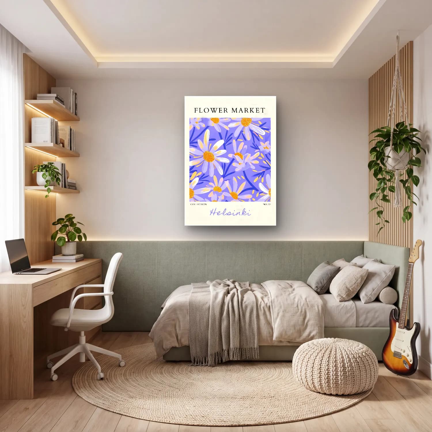 Pastel Papatyalar No. 10 cam tablo — genç odasında