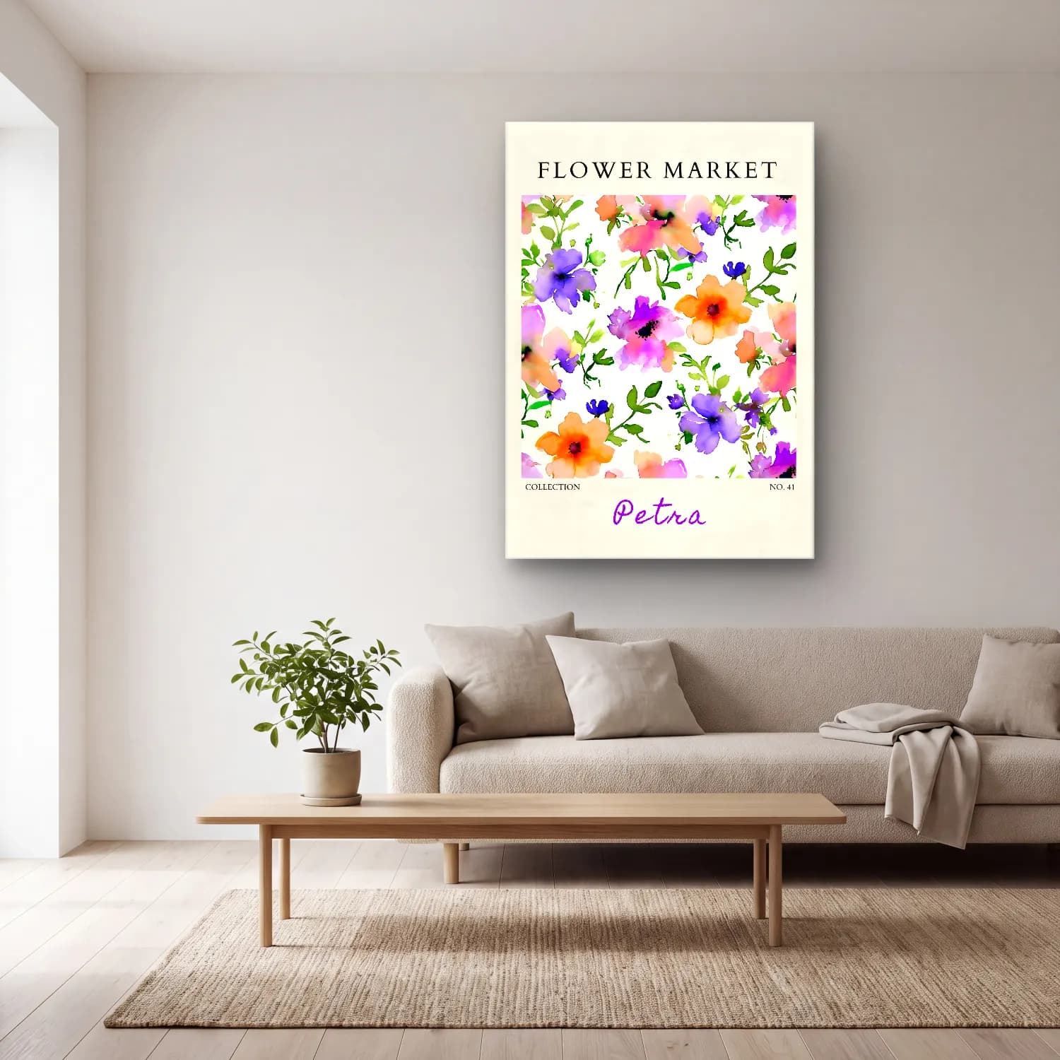 Pastel Çiçek Deseni No. 118 cam tablo — açık renk salonda