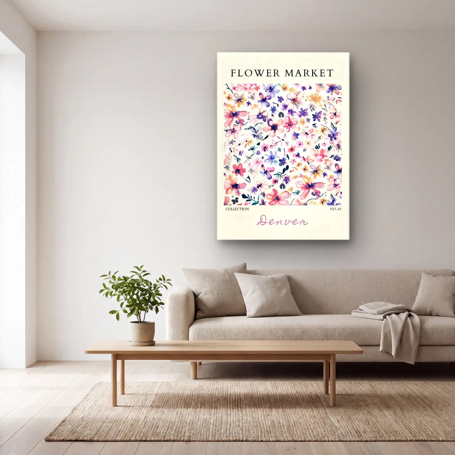 Pastel Çiçek Deseni No. 120 cam tablo — açık renk salonda