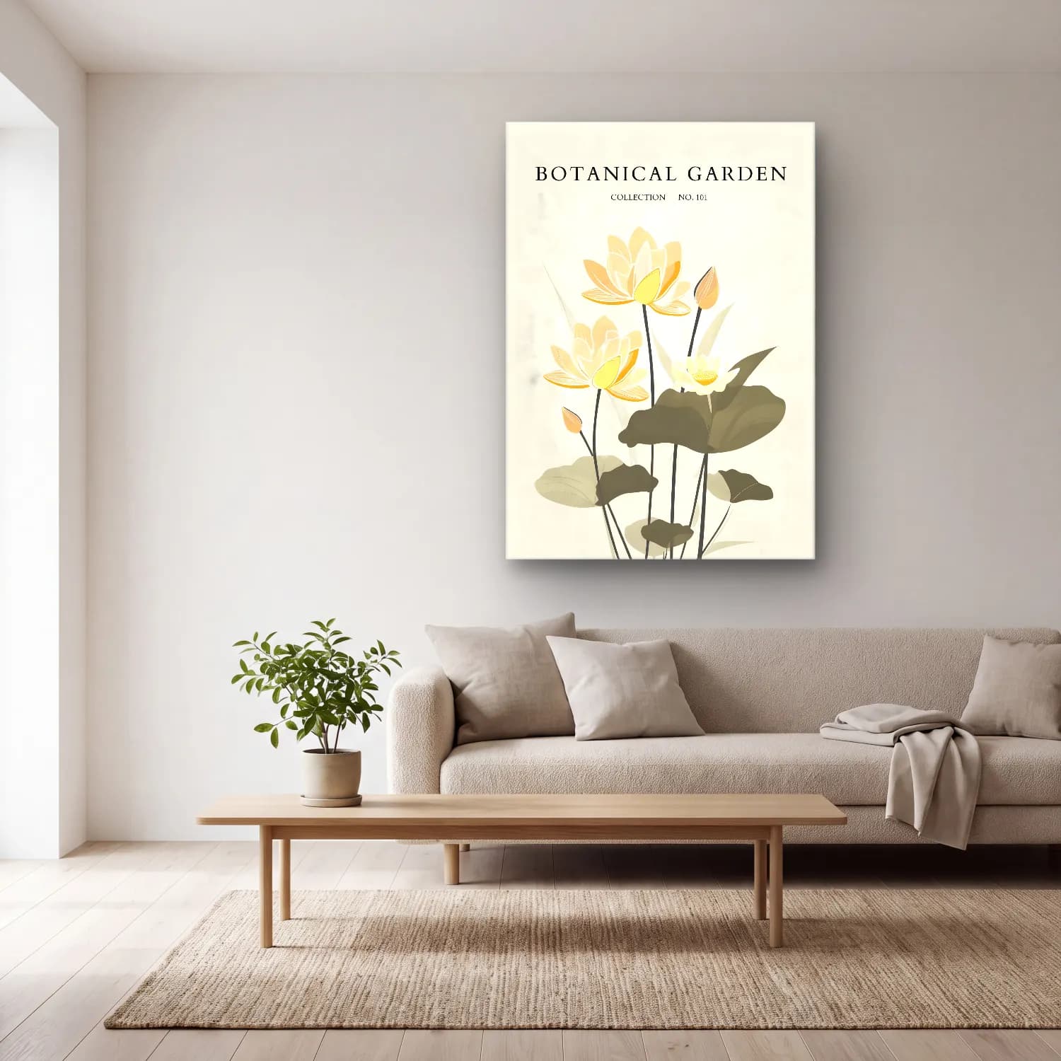 Pastel Lotus Çiçekleri No. 3 cam tablo — açık renk salonda