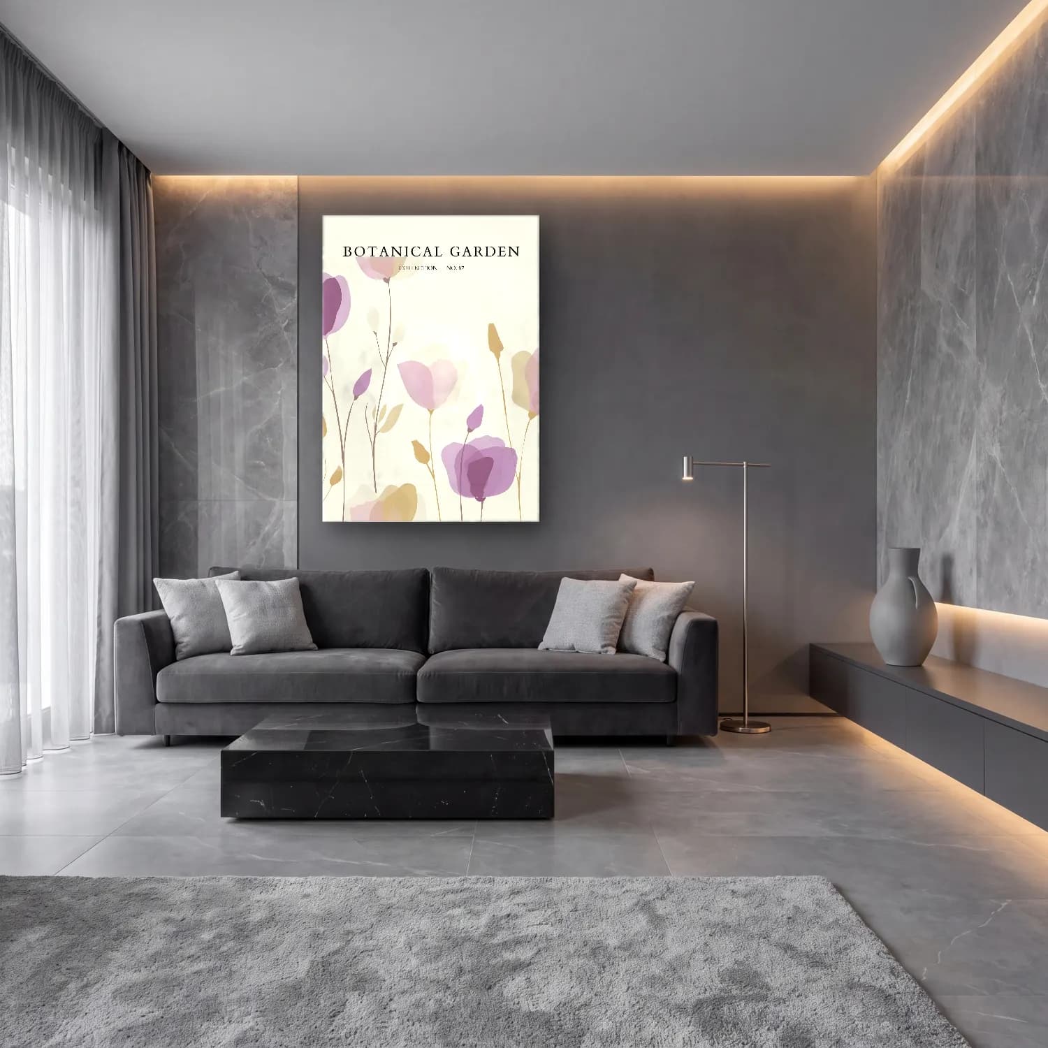 Pastel Çiçek Deseni No. 124 cam tablo — lüks salon duvarında