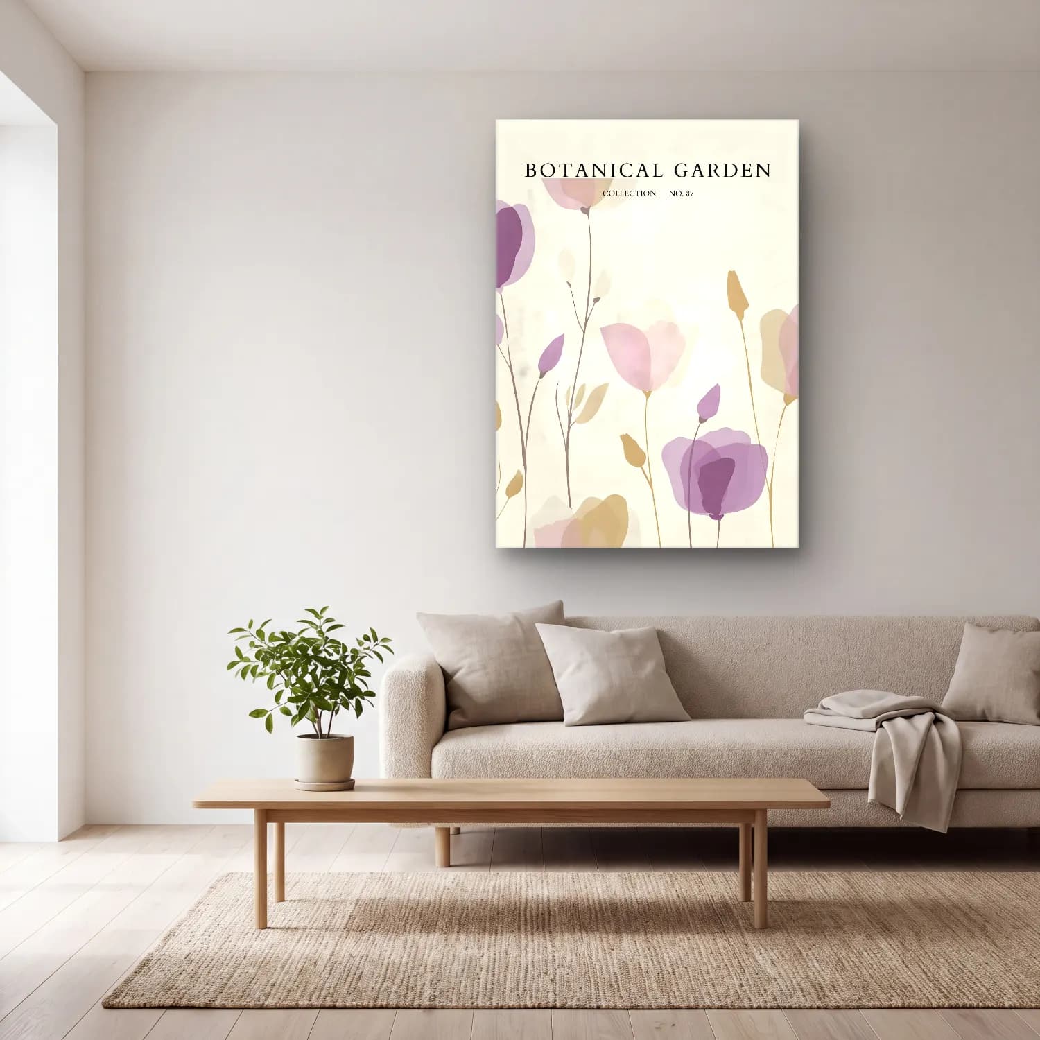 Pastel Çiçek Deseni No. 124 cam tablo — açık renk salonda