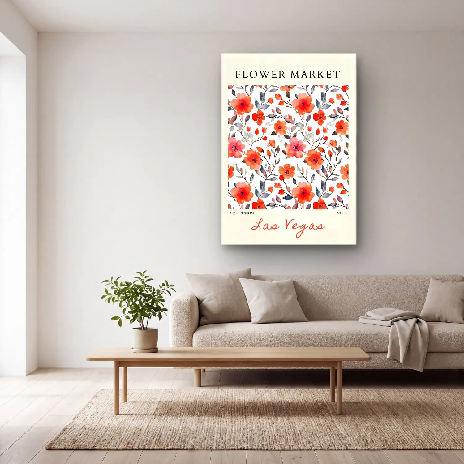 Boho Çiçek Deseni No. 45 cam tablo — açık renk salonda