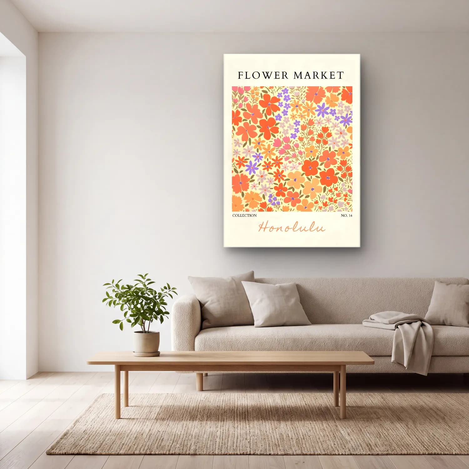 Pastel Çiçek Deseni No. 65 cam tablo — açık renk salonda