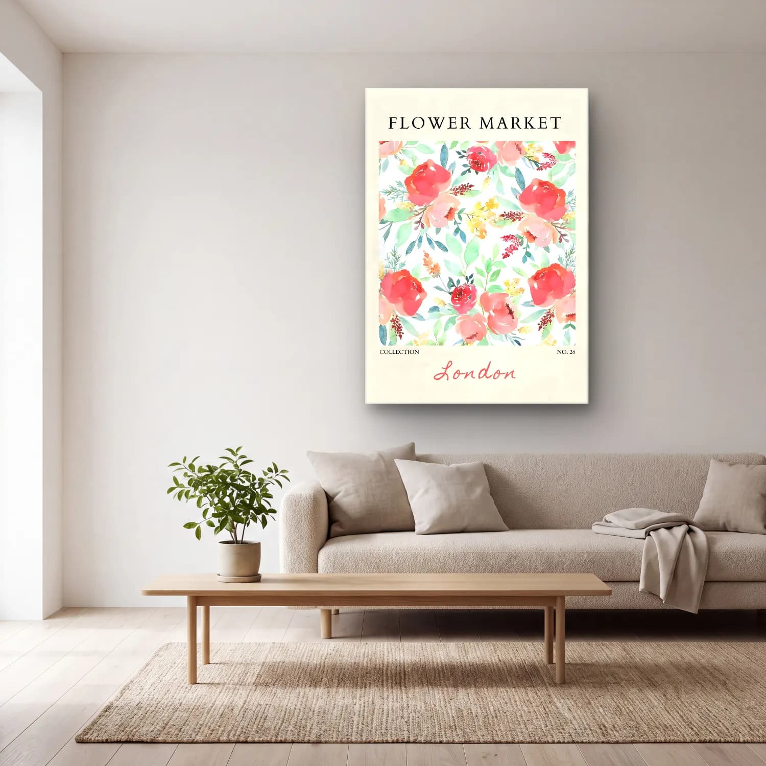 Pastel Çiçek Deseni No. 73 cam tablo — açık renk salonda